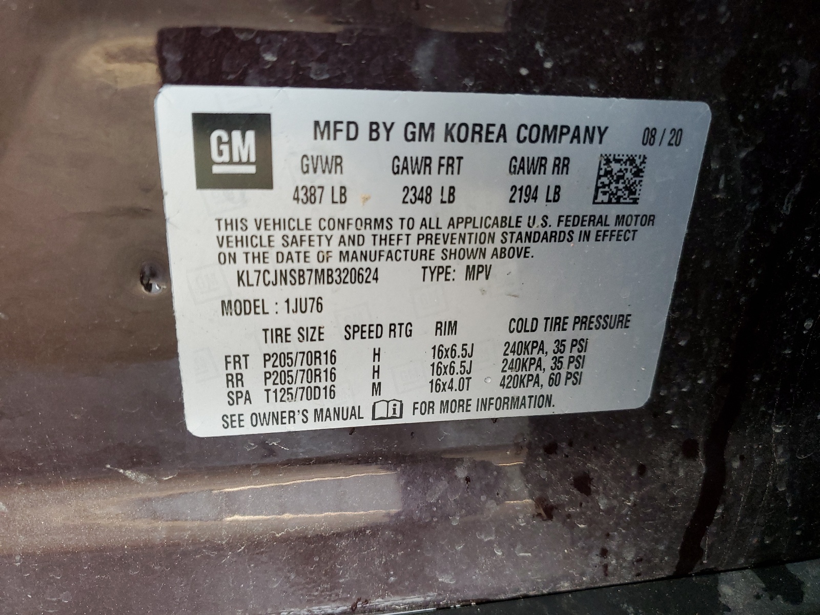 KL7CJNSB7MB320624 2021 Chevrolet Trax Ls