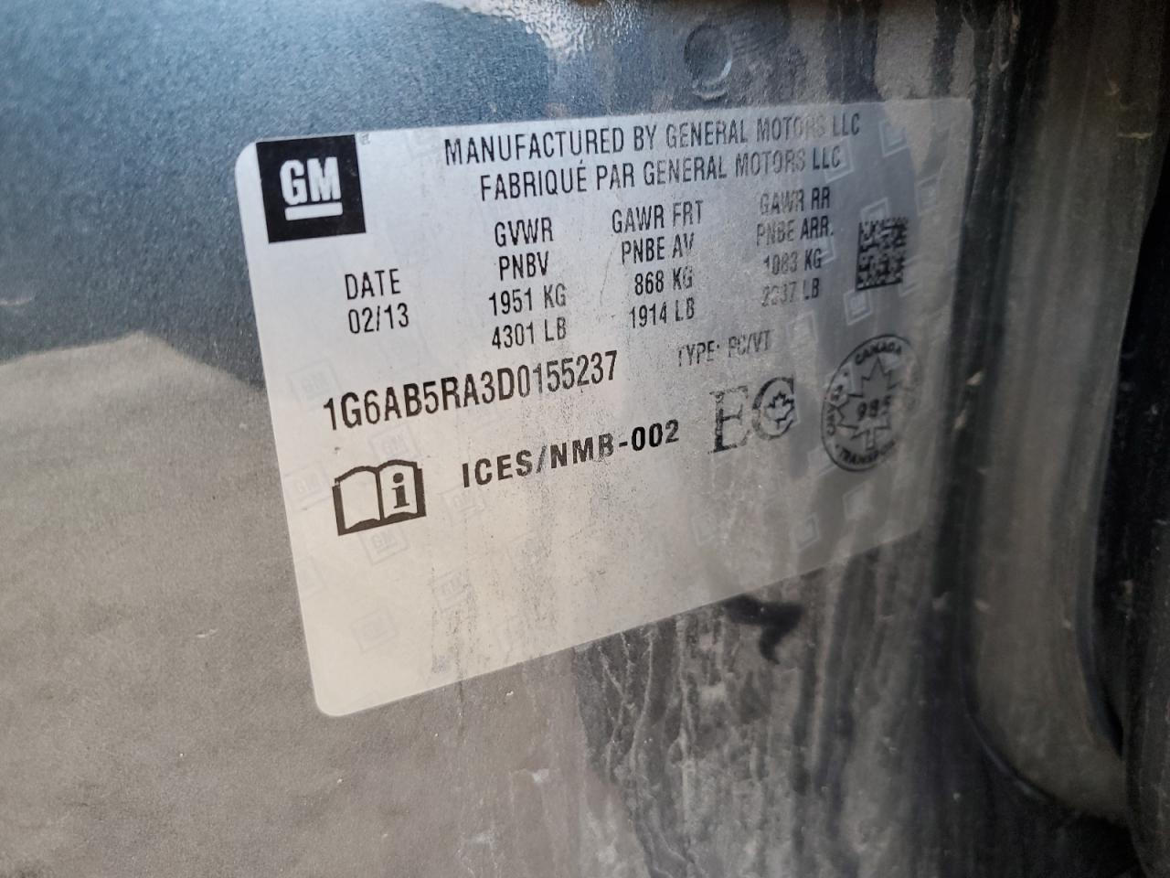 2013 Cadillac Ats Luxury VIN: 1G6AB5RA3D0155237 Lot: 62929854
