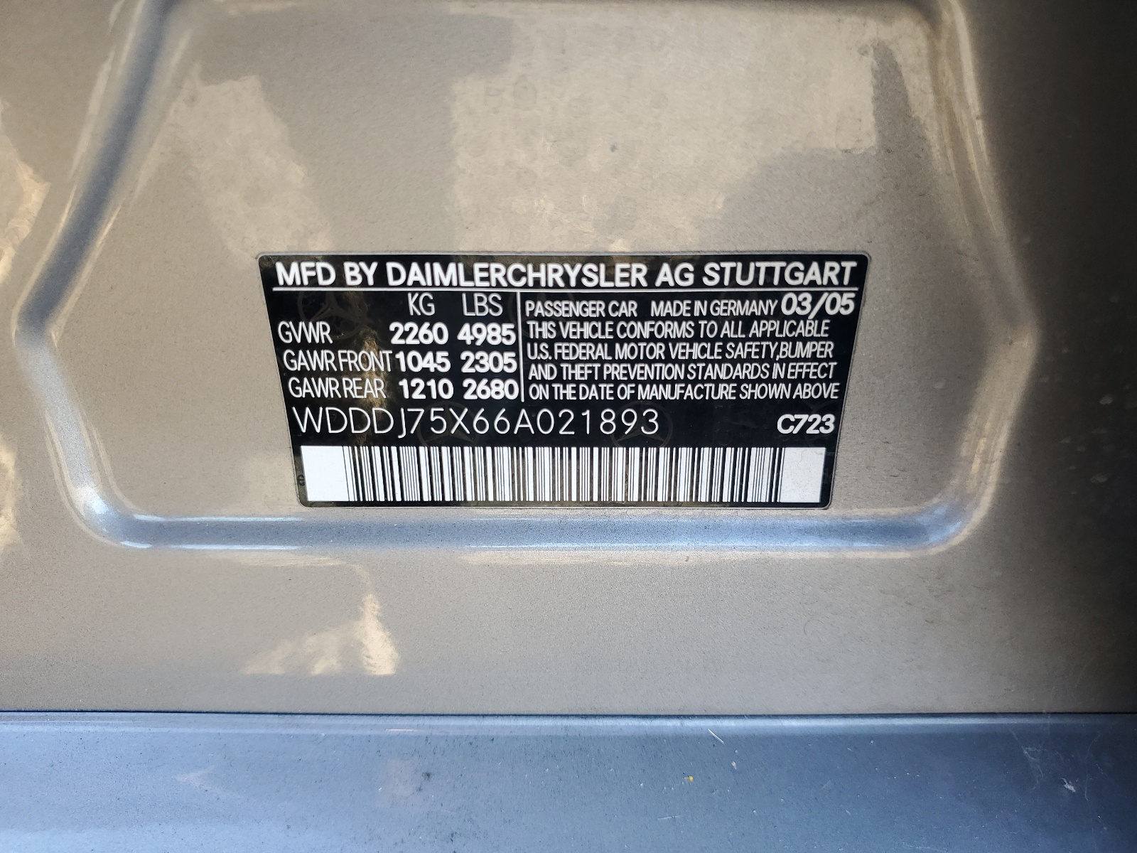 WDDDJ75X66A021893 2006 Mercedes-Benz Cls 500C