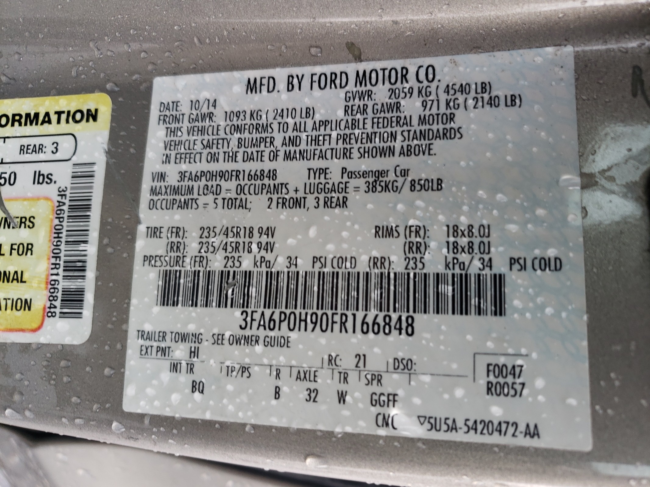 3FA6P0H90FR166848 2015 Ford Fusion Se