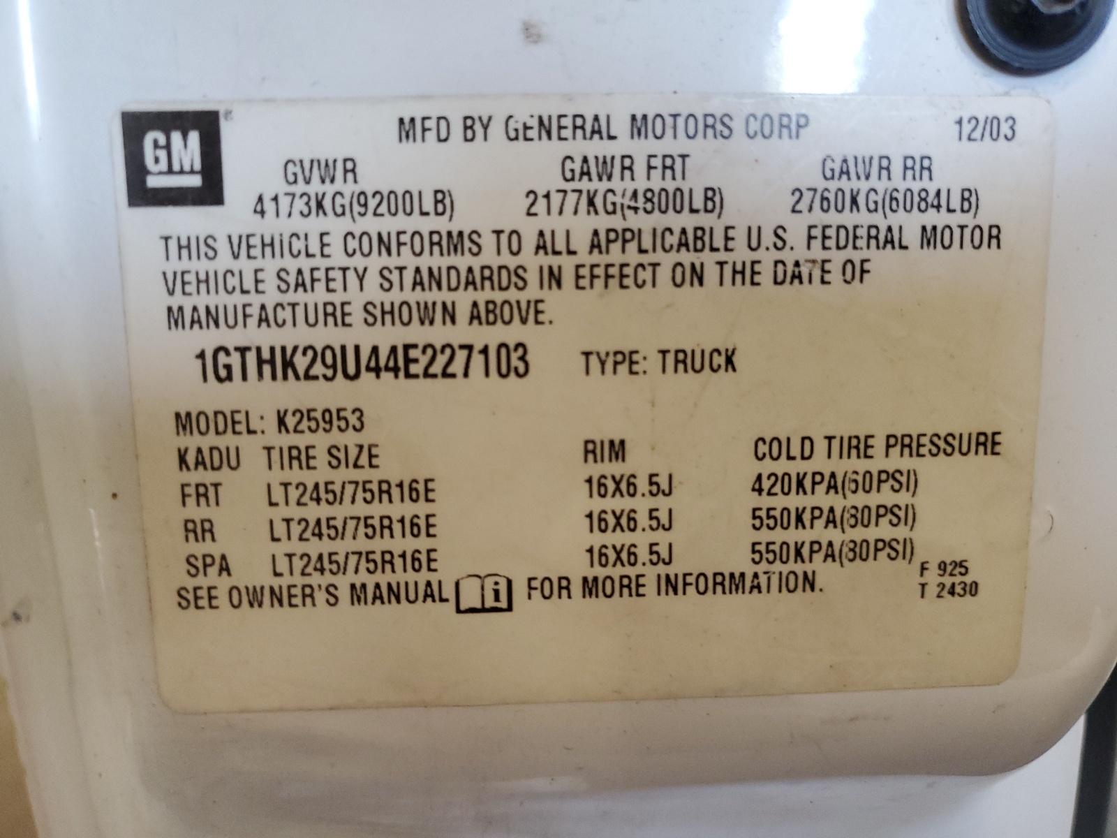 1GTHK29U44E227103 2004 GMC Sierra K2500 Heavy Duty