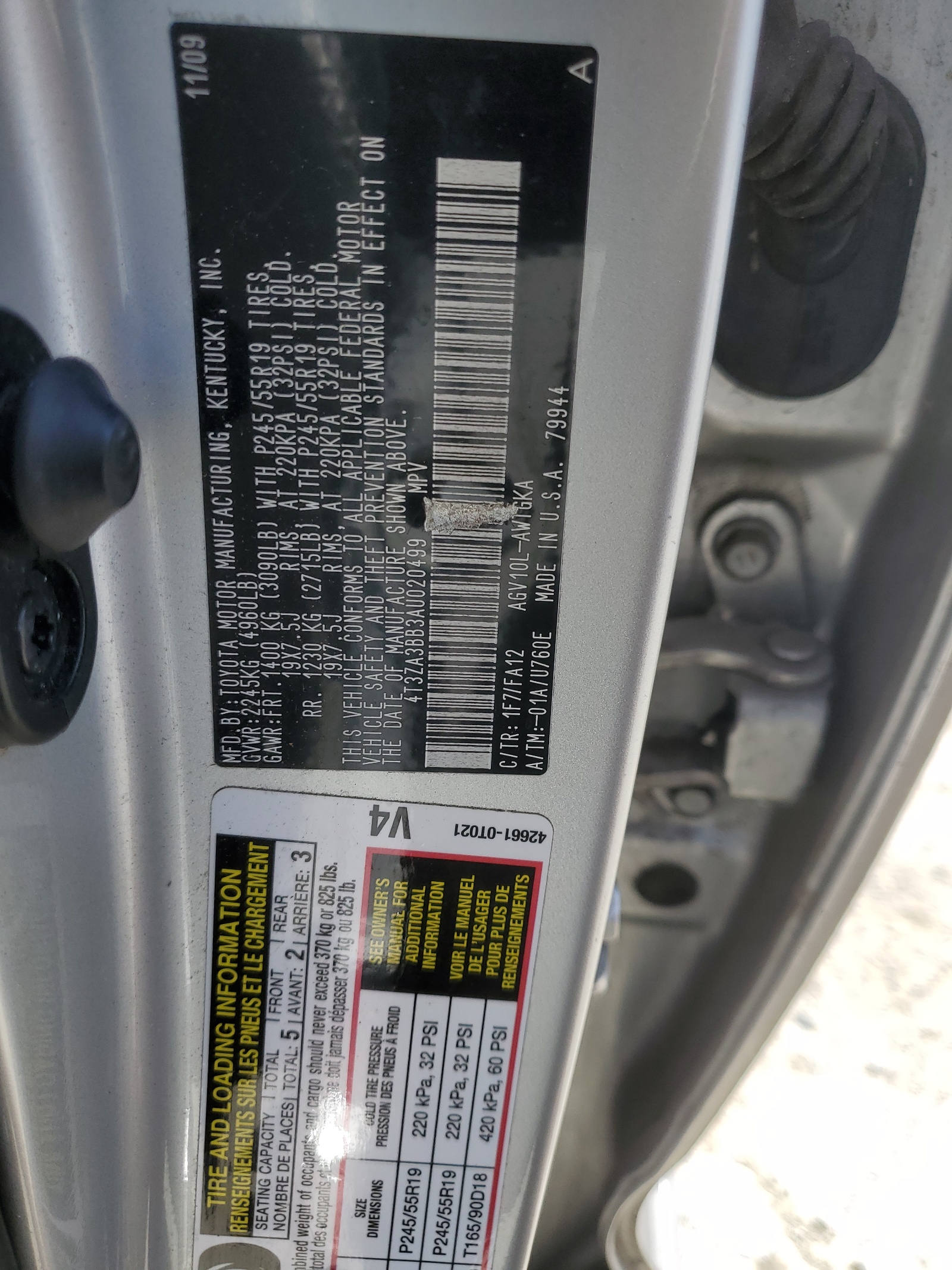 4T3ZA3BB3AU020499 2010 Toyota Venza