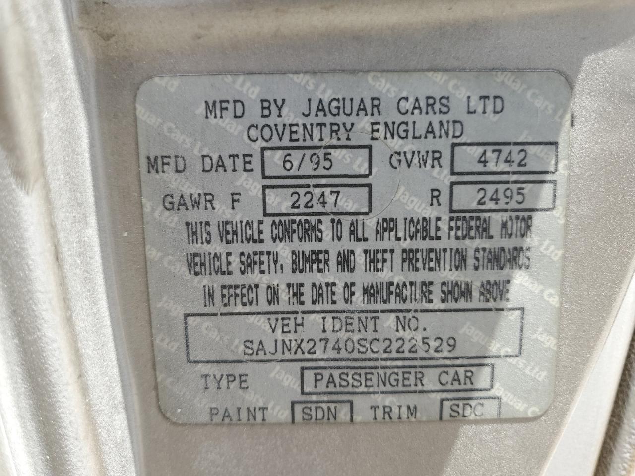 1995 Jaguar Xjs 2+2 VIN: SAJNX2740SC222529 Lot: 65280134