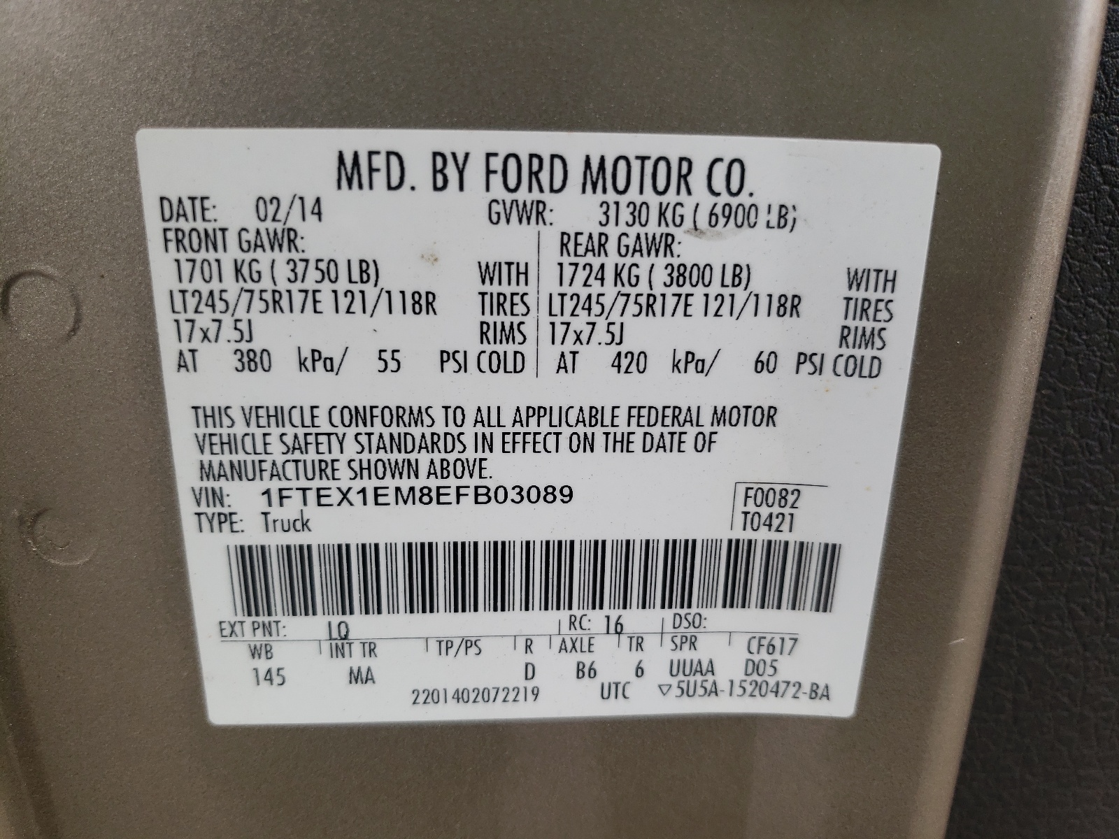 2014 Ford F150 Super Cab vin: 1FTEX1EM8EFB03089