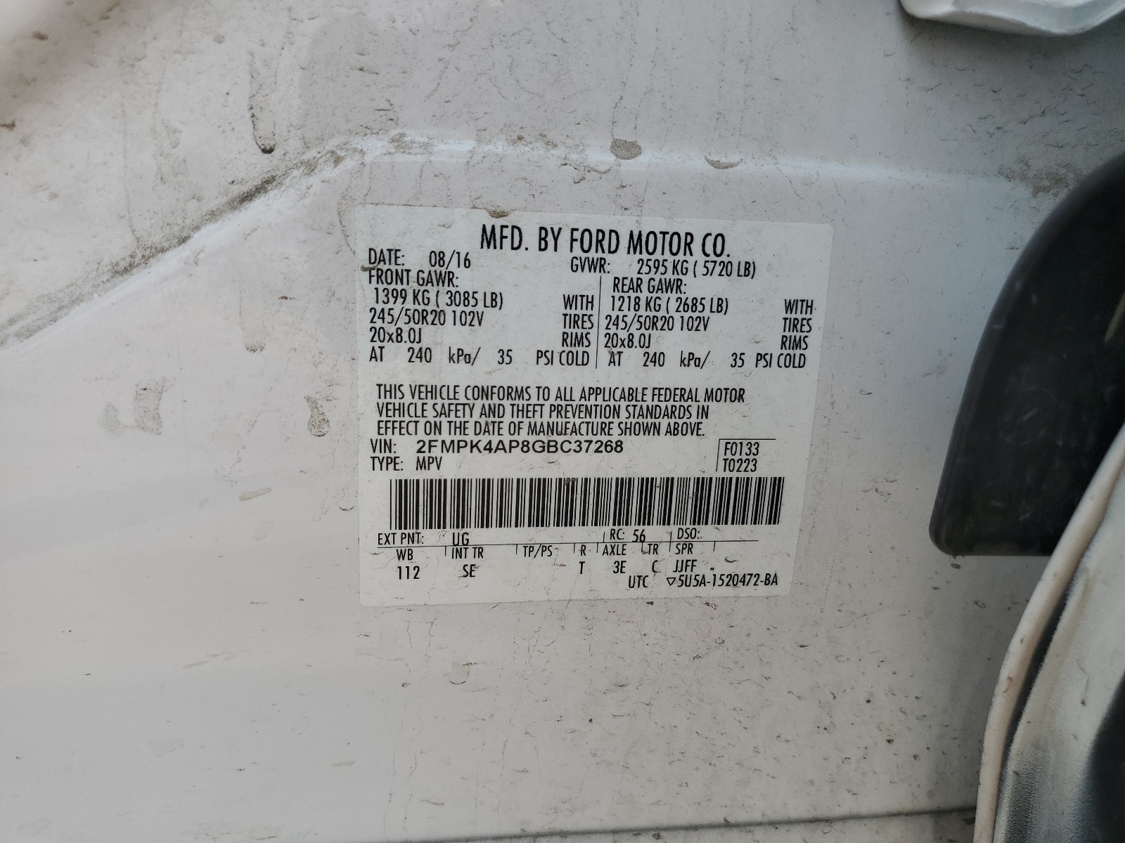 2FMPK4AP8GBC37268 2016 Ford Edge Sport