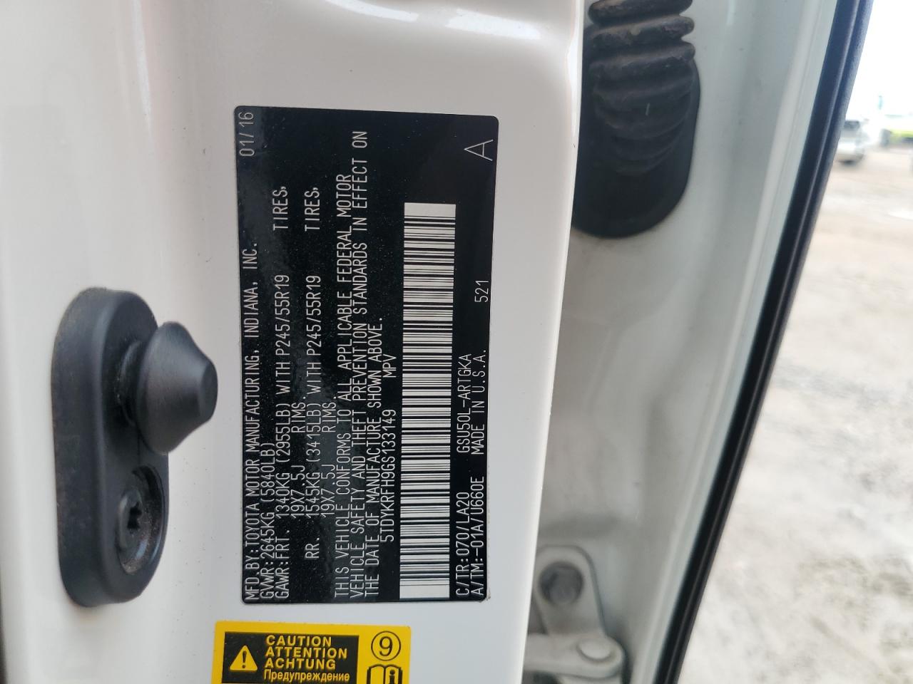 2016 Toyota Highlander Limited VIN: 5TDYKRFH9GS133149 Lot: 64641444