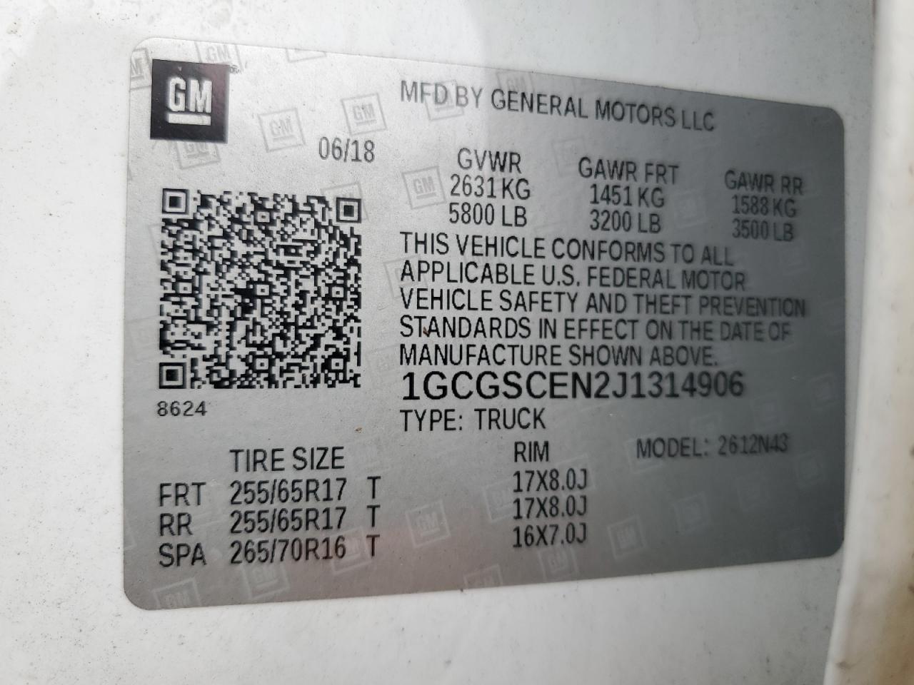 2018 Chevrolet Colorado Lt VIN: 1GCGSCEN2J1314906 Lot: 62385384