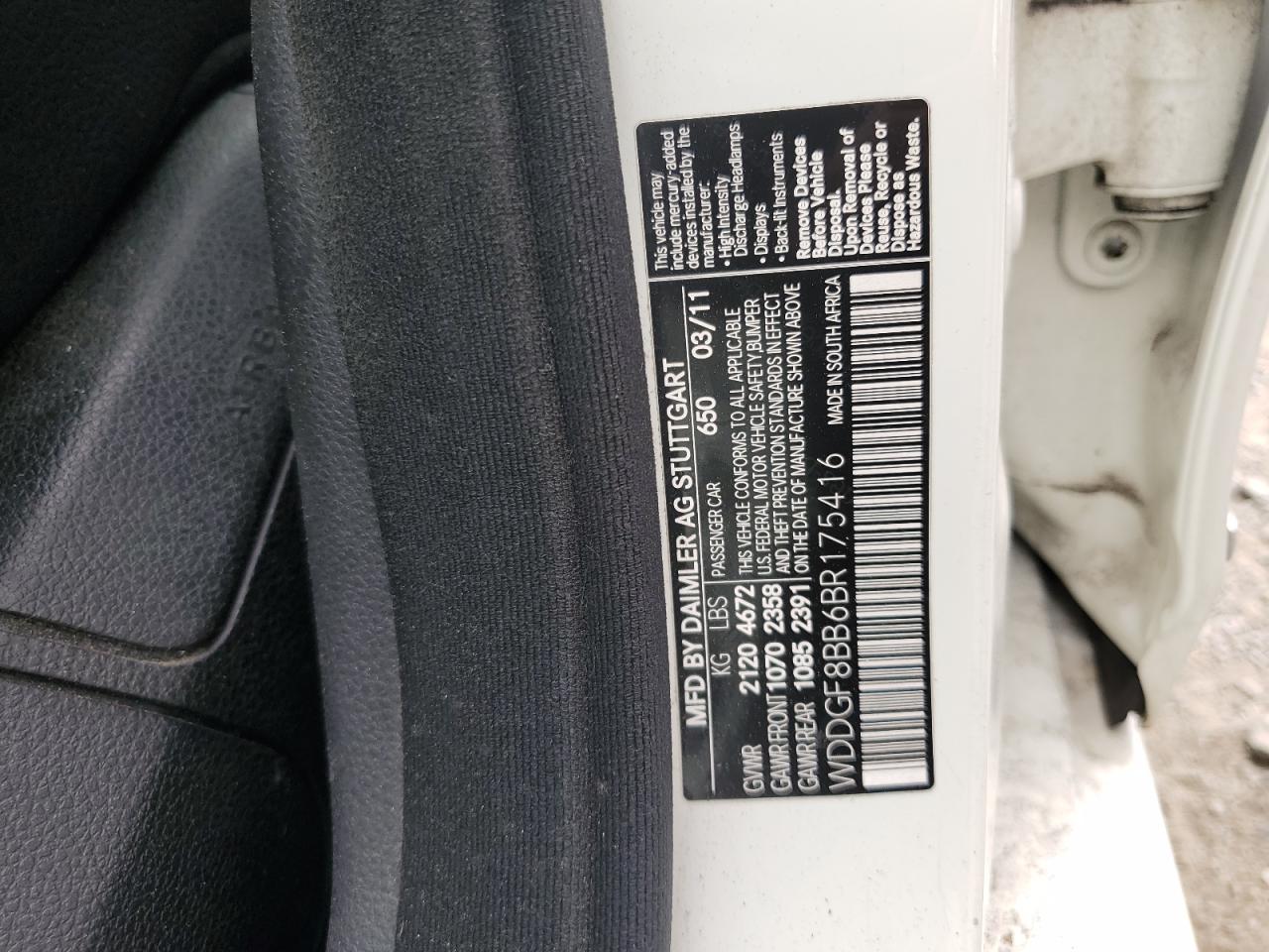 2011 Mercedes-Benz C 300 4Matic VIN: WDDGF8BB6BR175416 Lot: 59773604