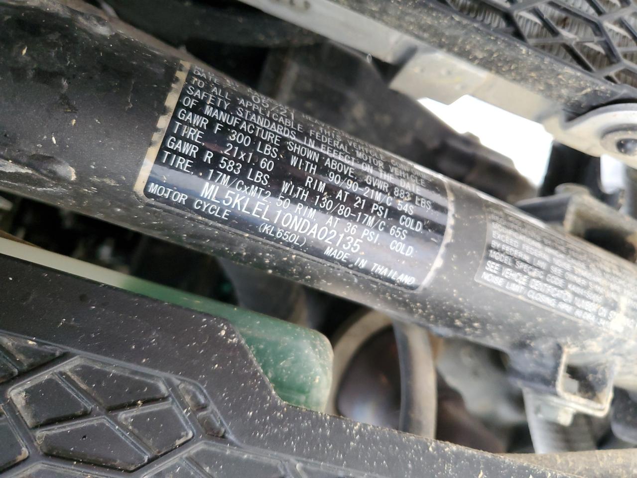 2022 Kawasaki Kl650 L VIN: ML5KLEL10NDA02135 Lot: 63585094