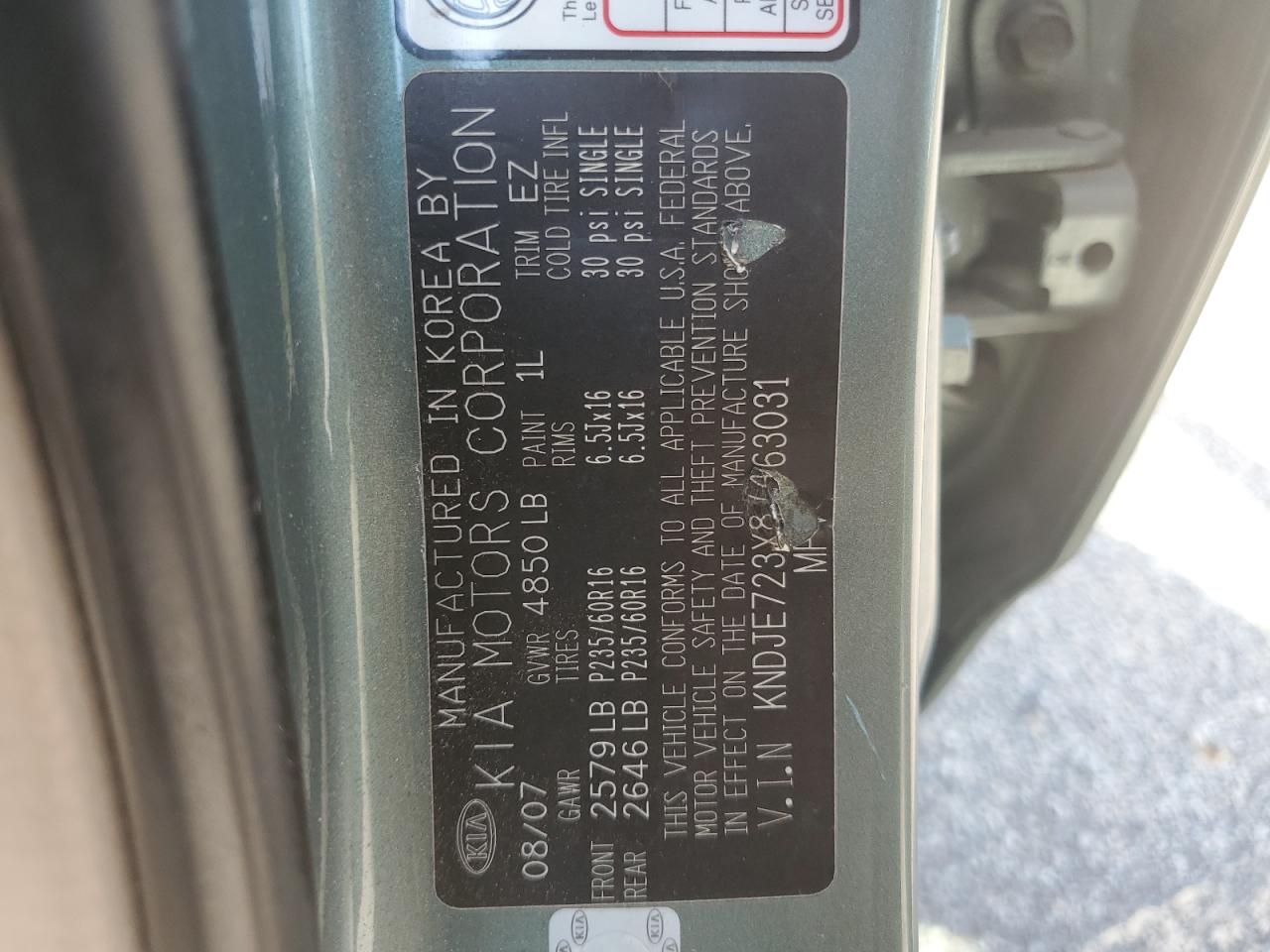 2008 Kia Sportage Ex VIN: KNDJE723X87463031 Lot: 64460994