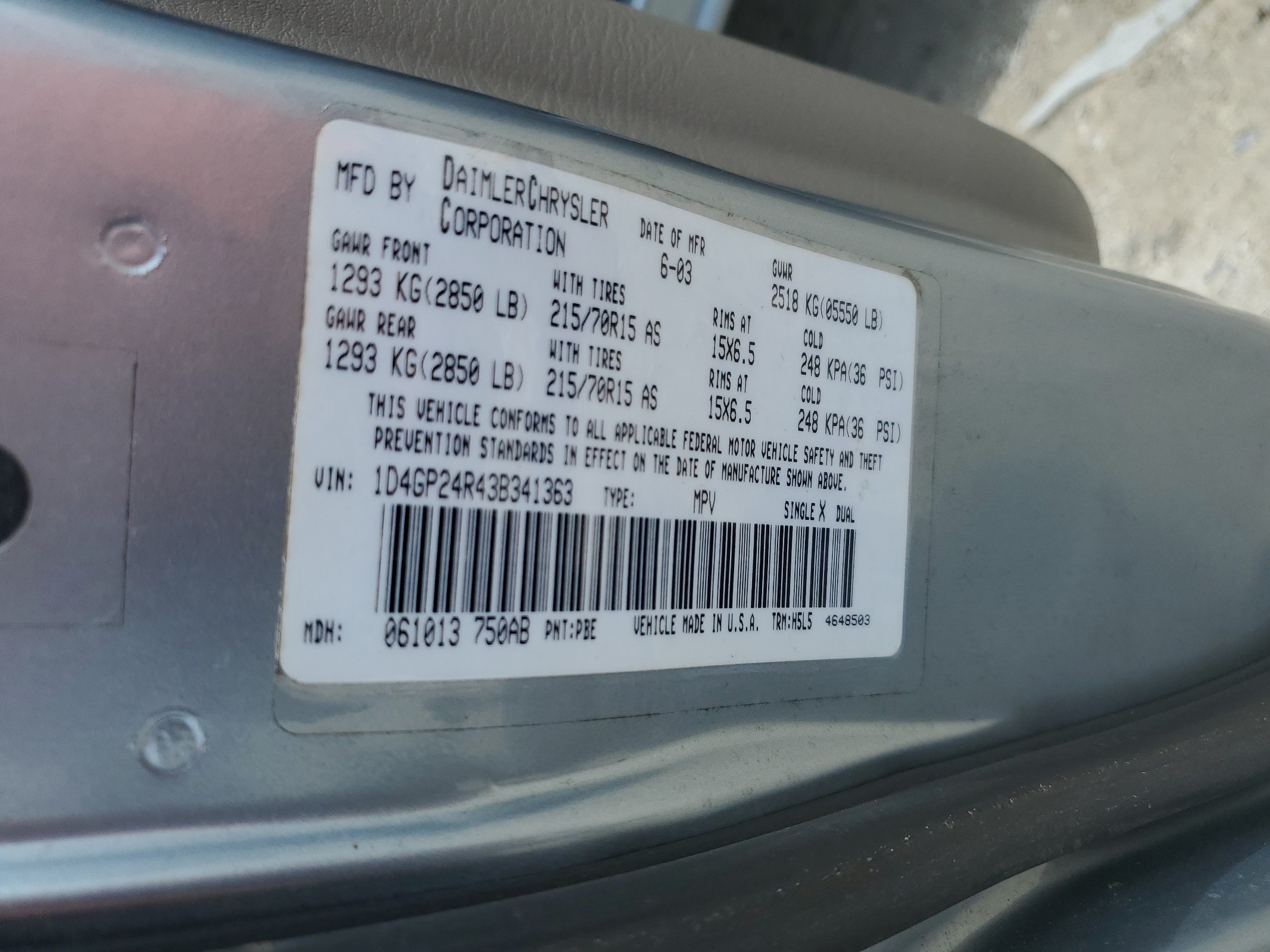 1D4GP24R43B341363 2003 Dodge Grand Caravan Se