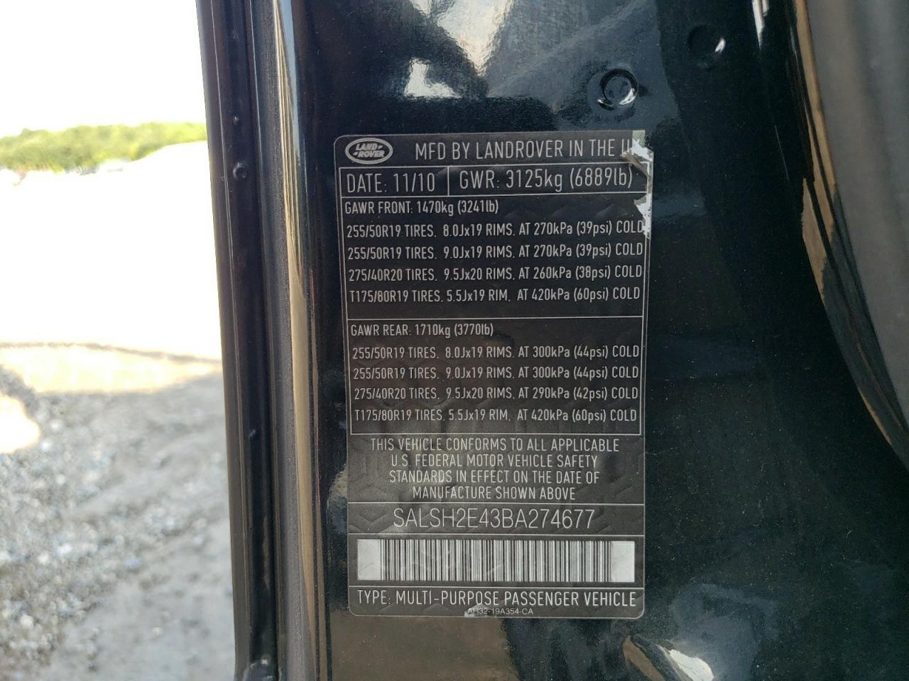 2011 Land Rover Range Rover Sport Sc VIN: SALSH2E43BA274677 Lot: 61788614