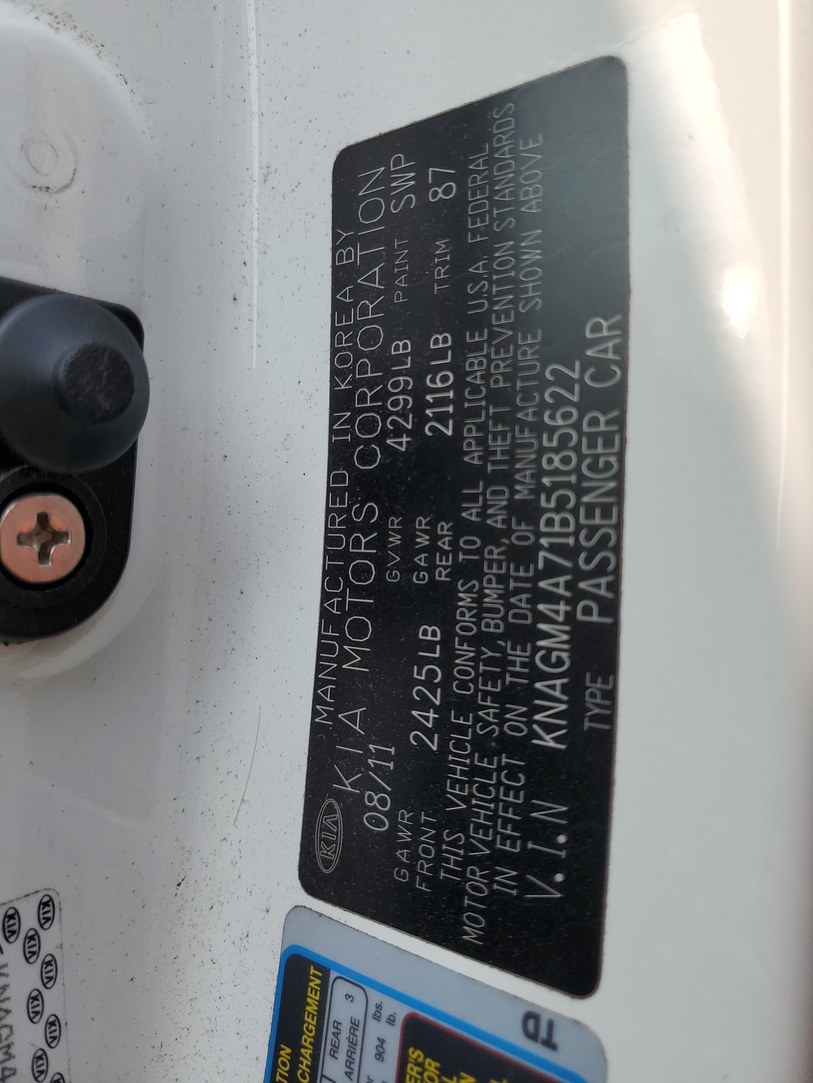 KNAGM4A71B5185622 2011 Kia Optima Lx