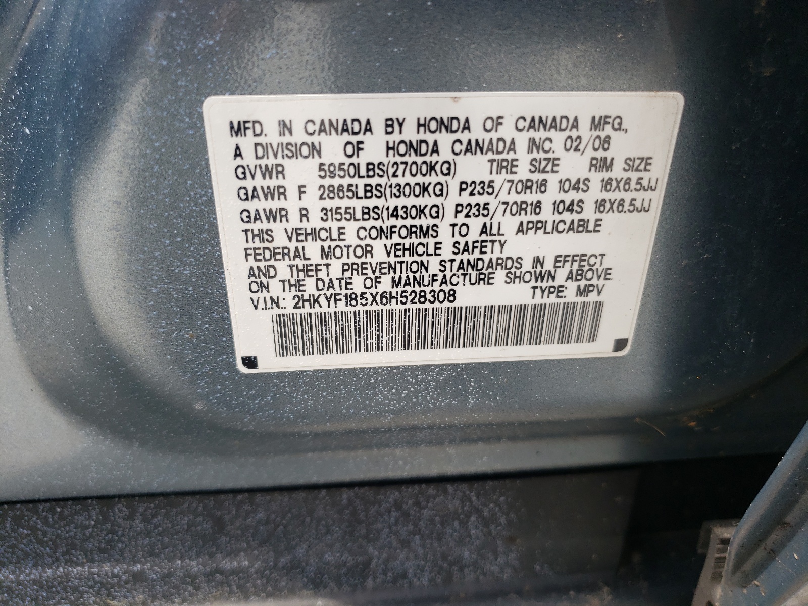 2HKYF185X6H528308 2006 Honda Pilot Ex