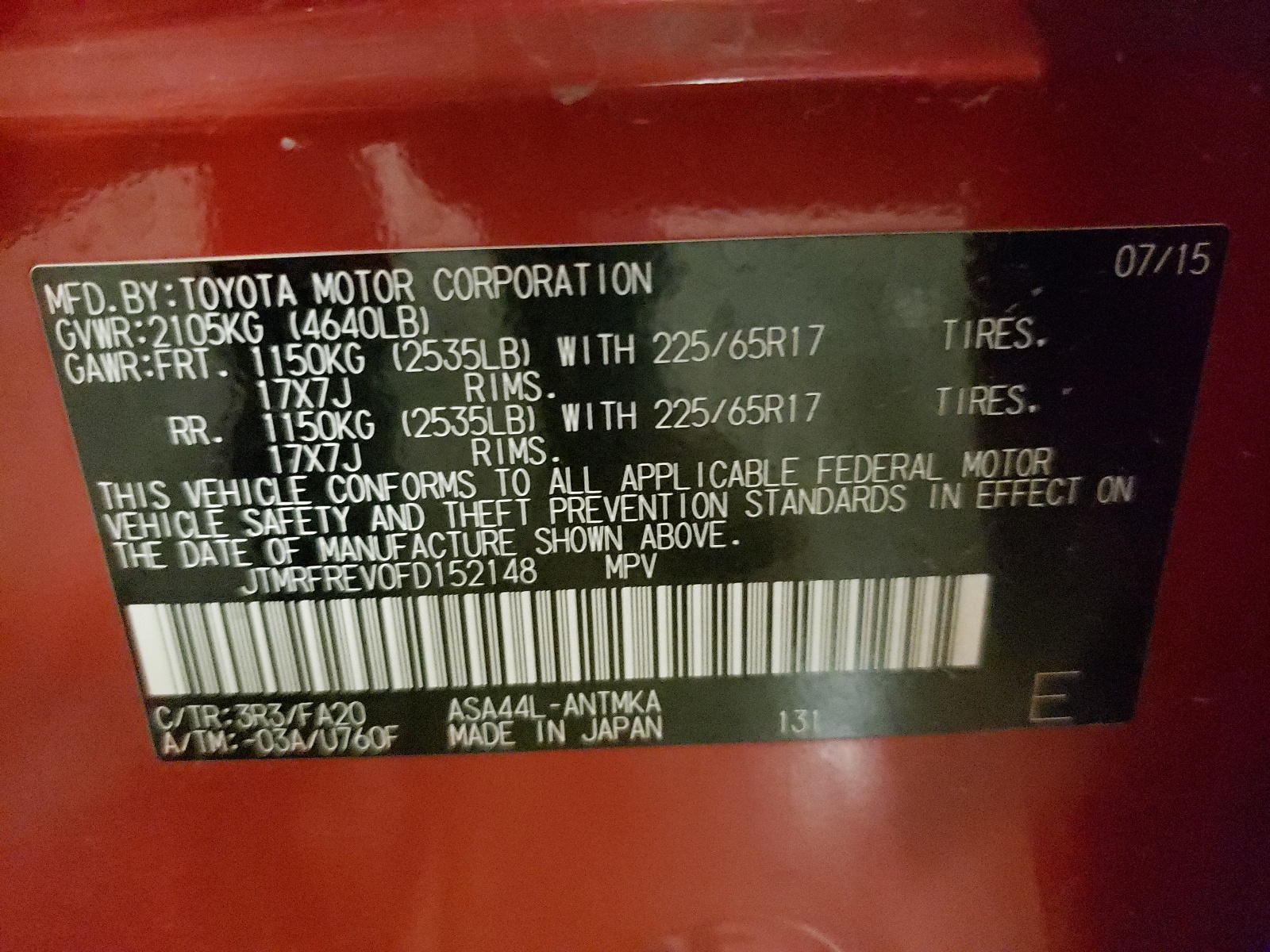 JTMRFREV0FD152148 2015 Toyota Rav4 Xle