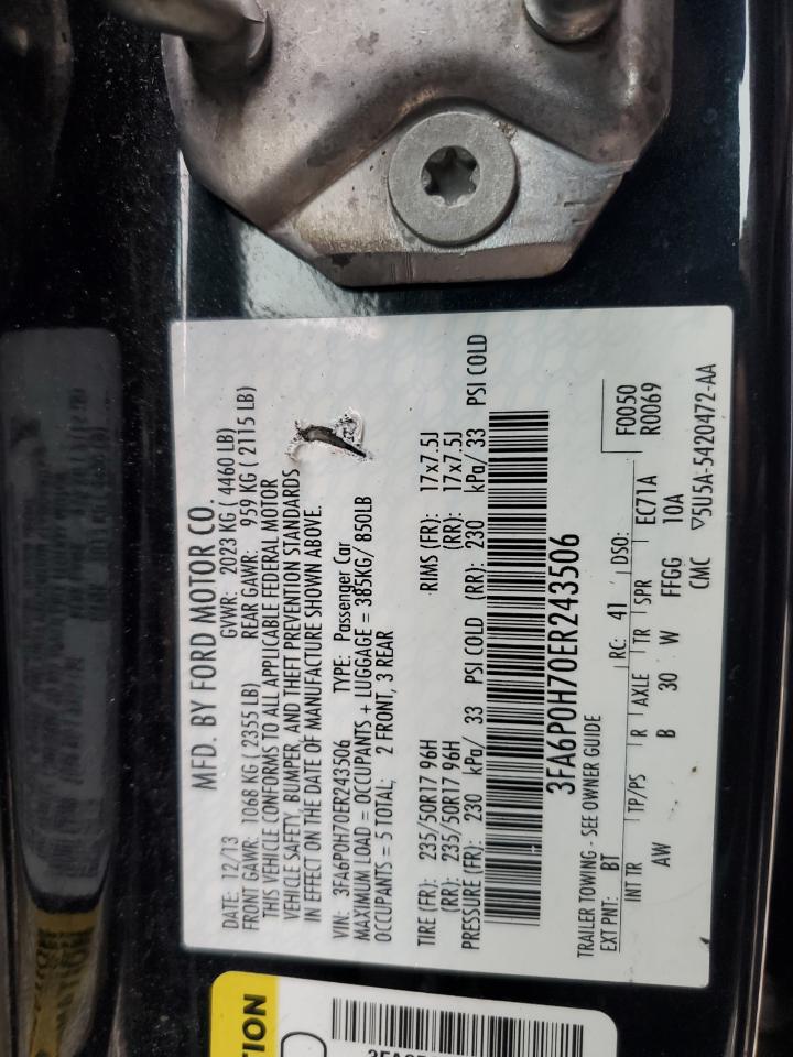 2014 Ford Fusion Se VIN: 3FA6P0H70ER243506 Lot: 53284995