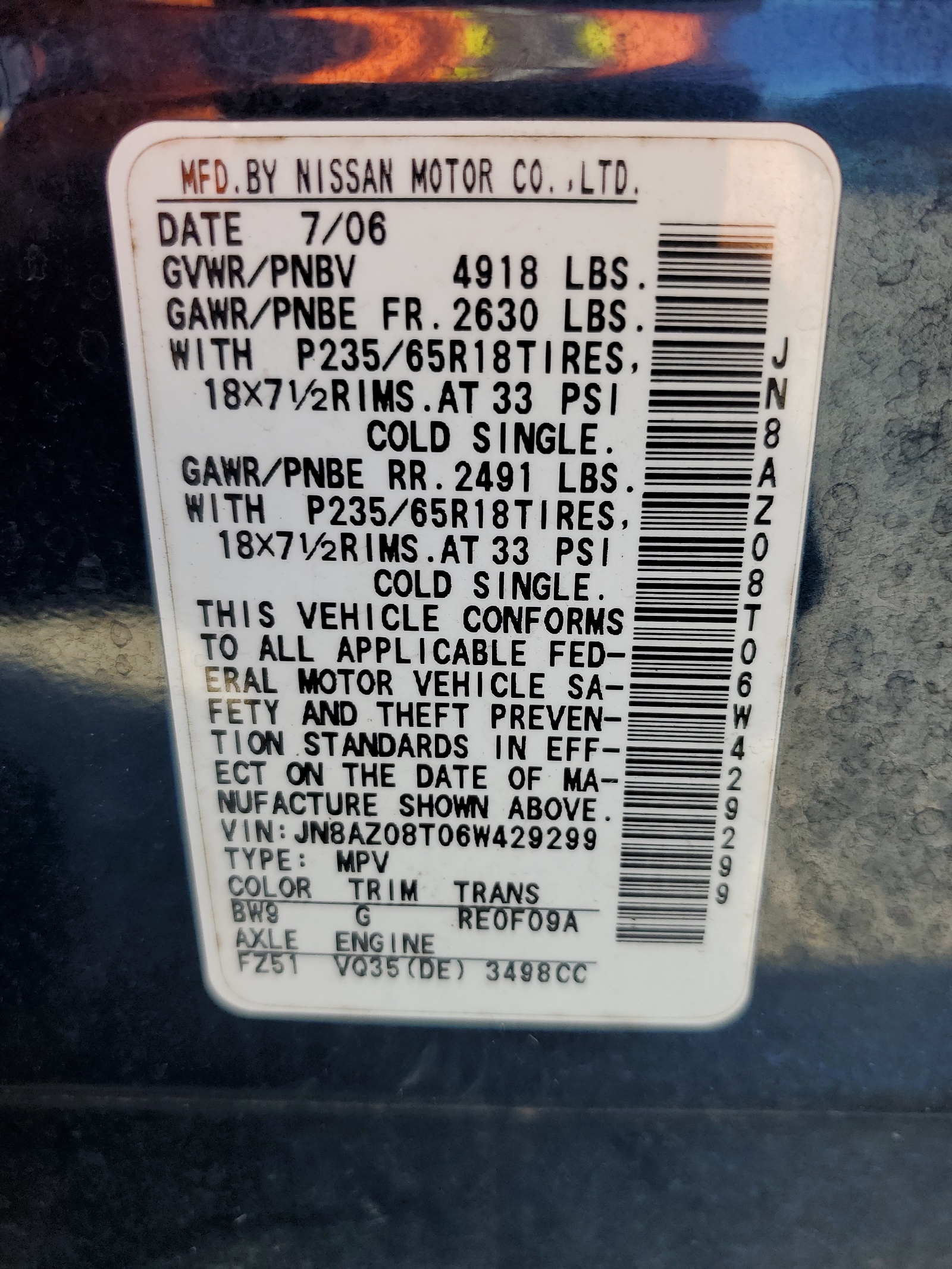 JN8AZ08T06W429299 2006 Nissan Murano Sl