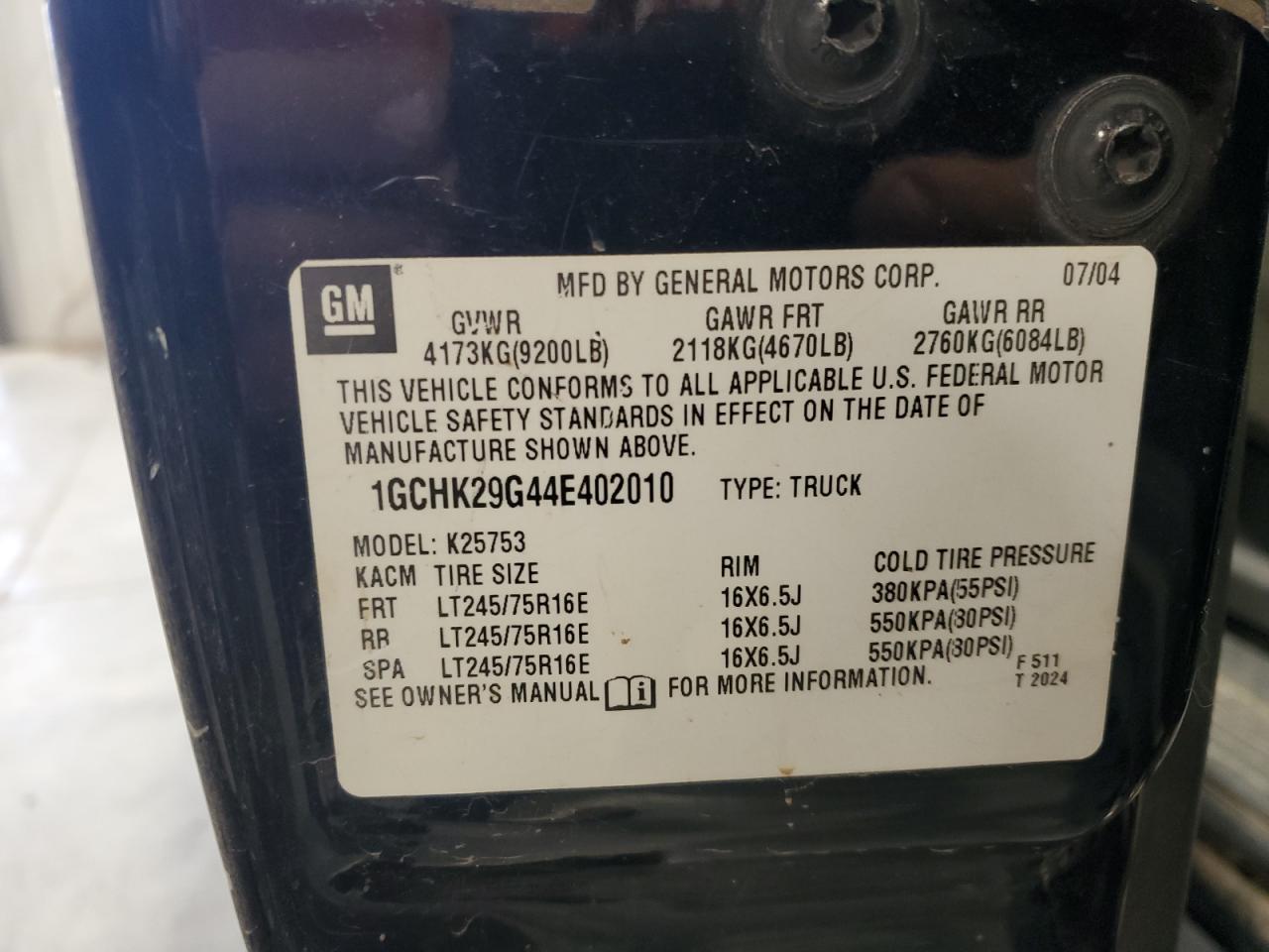 1GCHK29G44E402010 2004 Chevrolet Silverado K2500 Heavy Duty