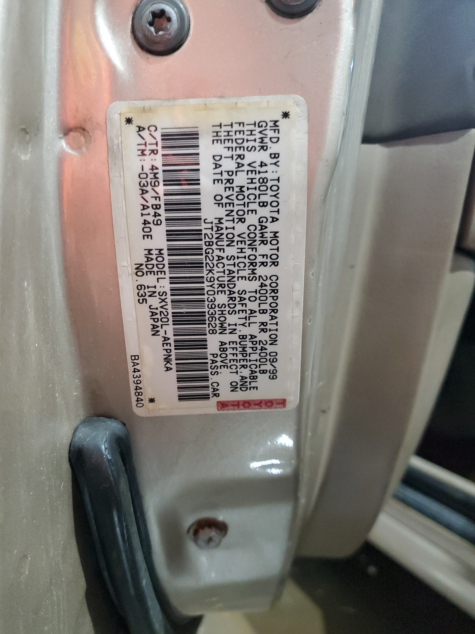 JT2BG22K9Y0393628 2000 Toyota Camry Ce