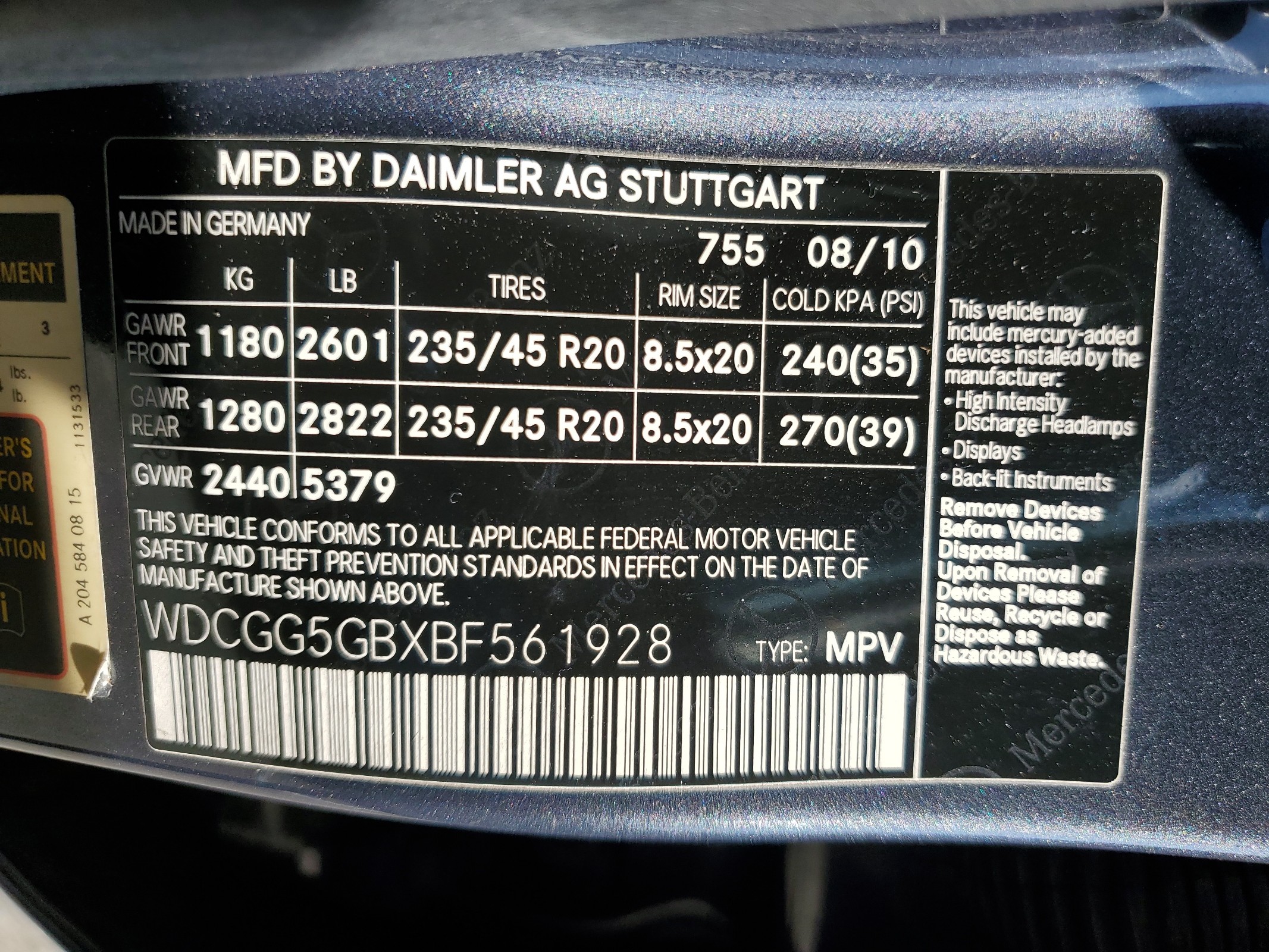 WDCGG5GBXBF561928 2011 Mercedes-Benz Glk 350