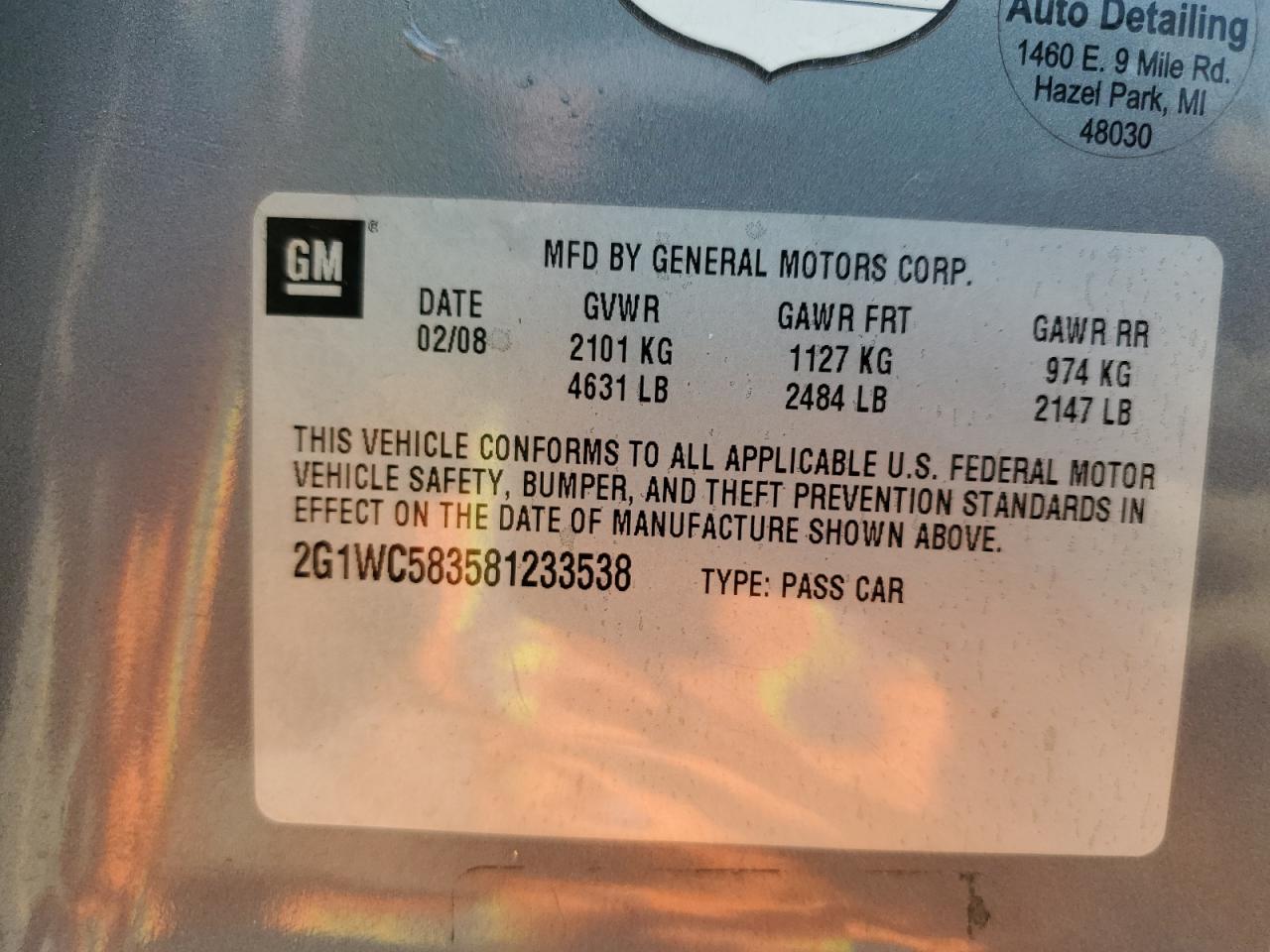 2008 Chevrolet Impala Lt VIN: 2G1WC583581233538 Lot: 62896734