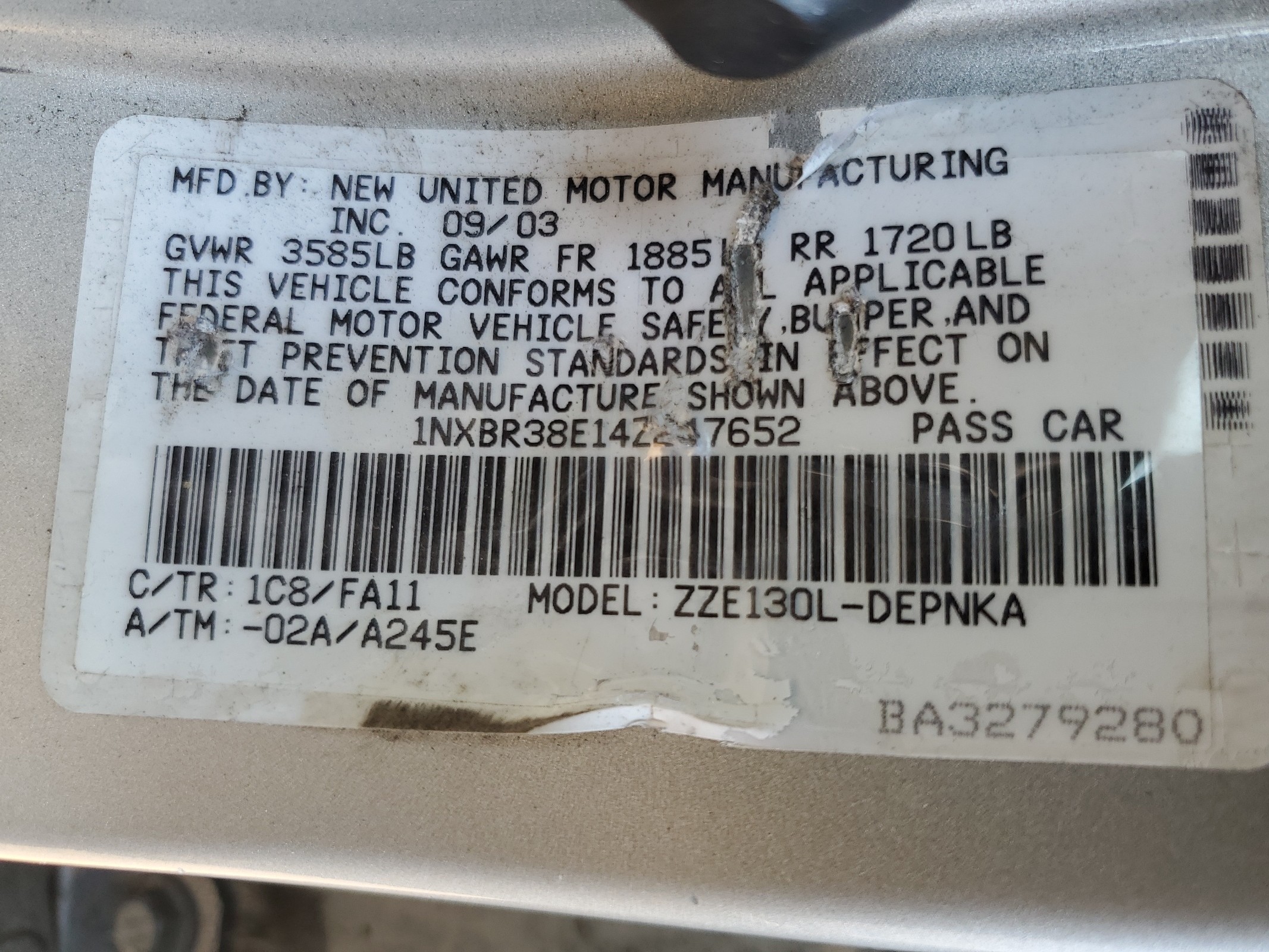 1NXBR38E14Z247652 2004 Toyota Corolla Ce