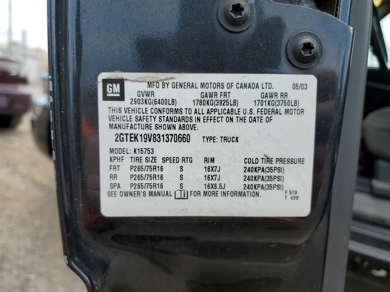 2GTEK19V831370660 2003 GMC New Sierra K1500