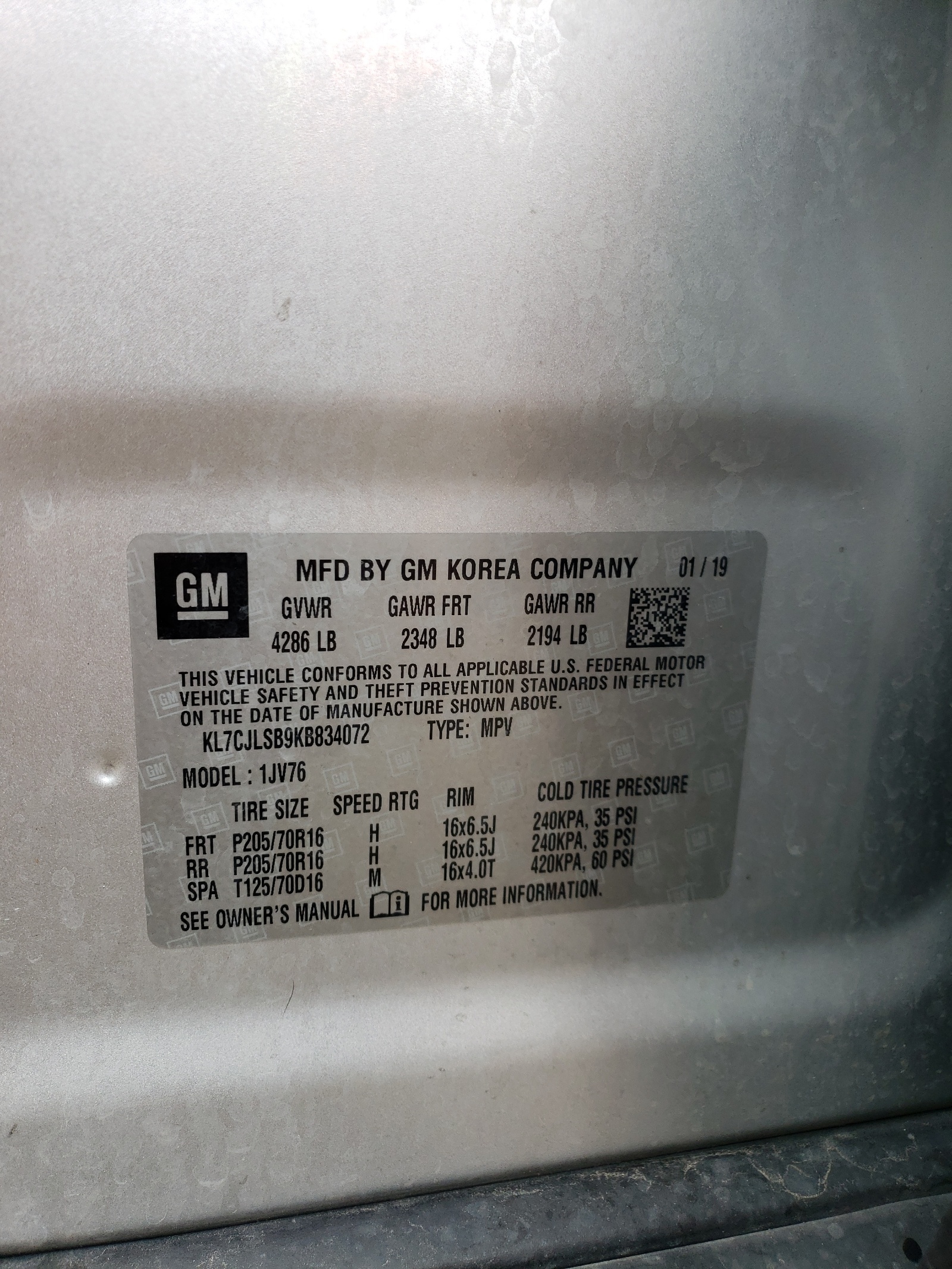 KL7CJLSB9KB834072 2019 Chevrolet Trax 1Lt