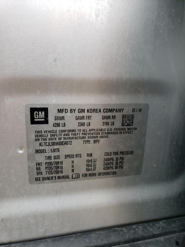 2019 Chevrolet Trax 1Lt VIN: KL7CJLSB9KB834072 Lot: 61192674