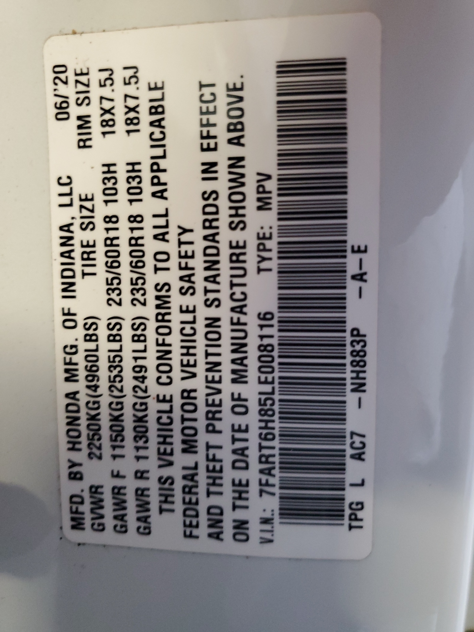 7FART6H85LE008116 2020 Honda Cr-V Exl