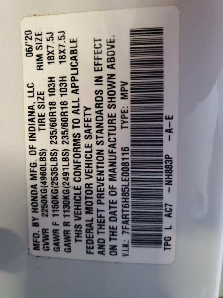 2020 Honda Cr-V Exl VIN: 7FART6H85LE008116 Lot: 61490114