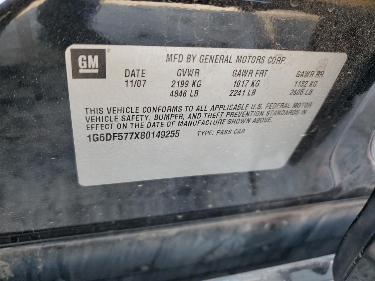 2008 Cadillac Cts VIN: 1G6DF577X80149255 Lot: 63448584