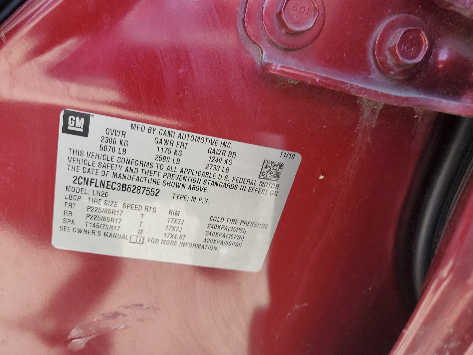 2CNFLNEC3B6287552 2011 Chevrolet Equinox Lt