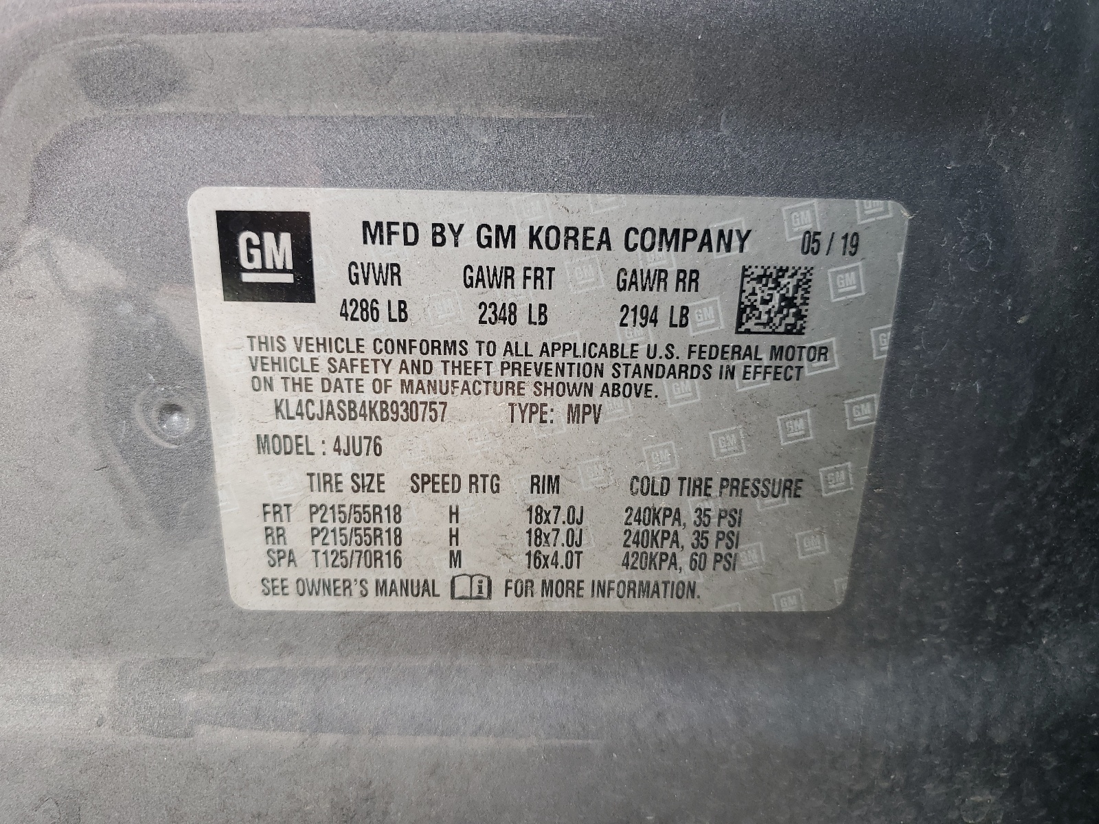 KL4CJASB4KB930757 2019 Buick Encore Preferred