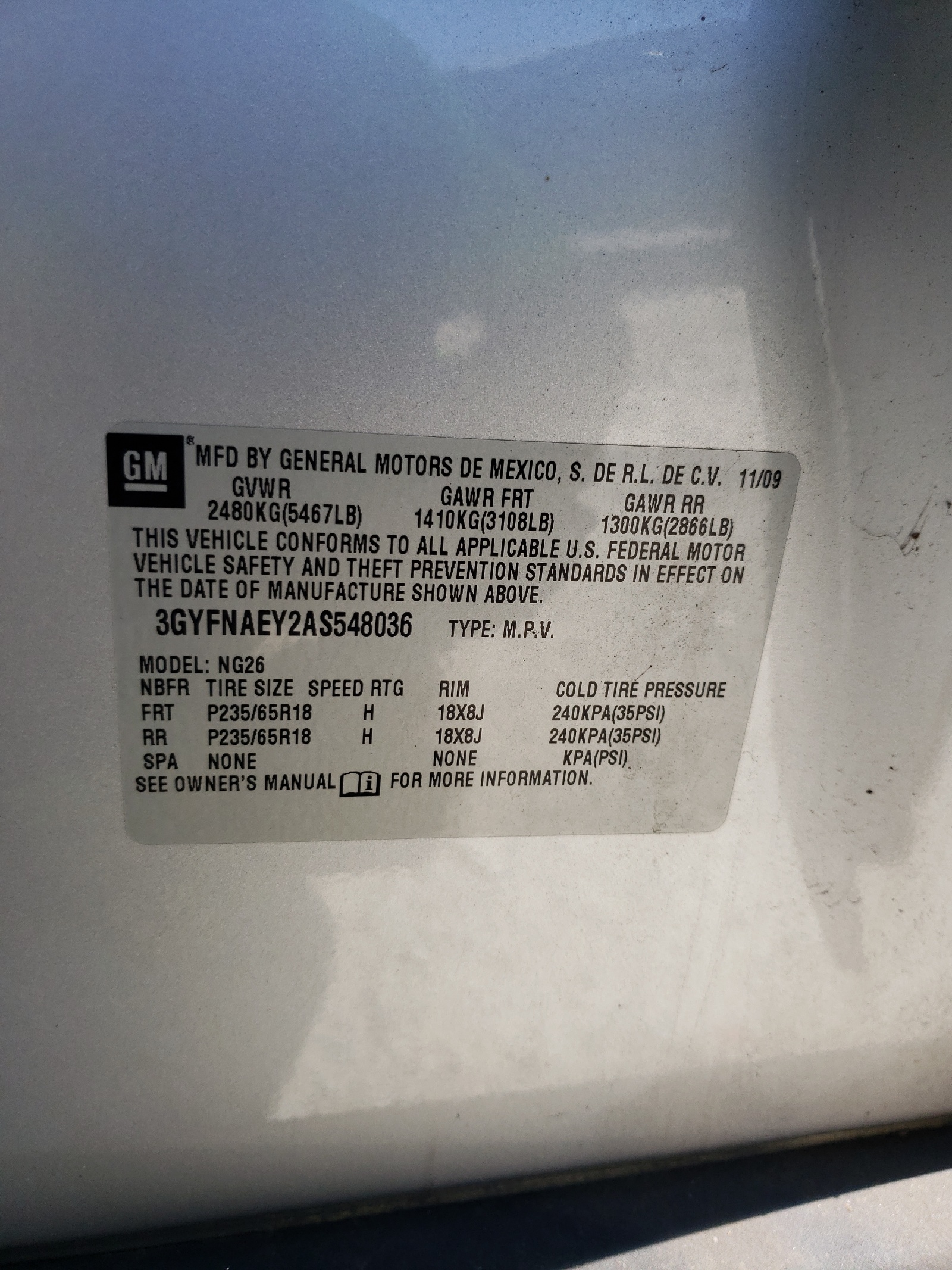 3GYFNAEY2AS548036 2010 Cadillac Srx Luxury Collection