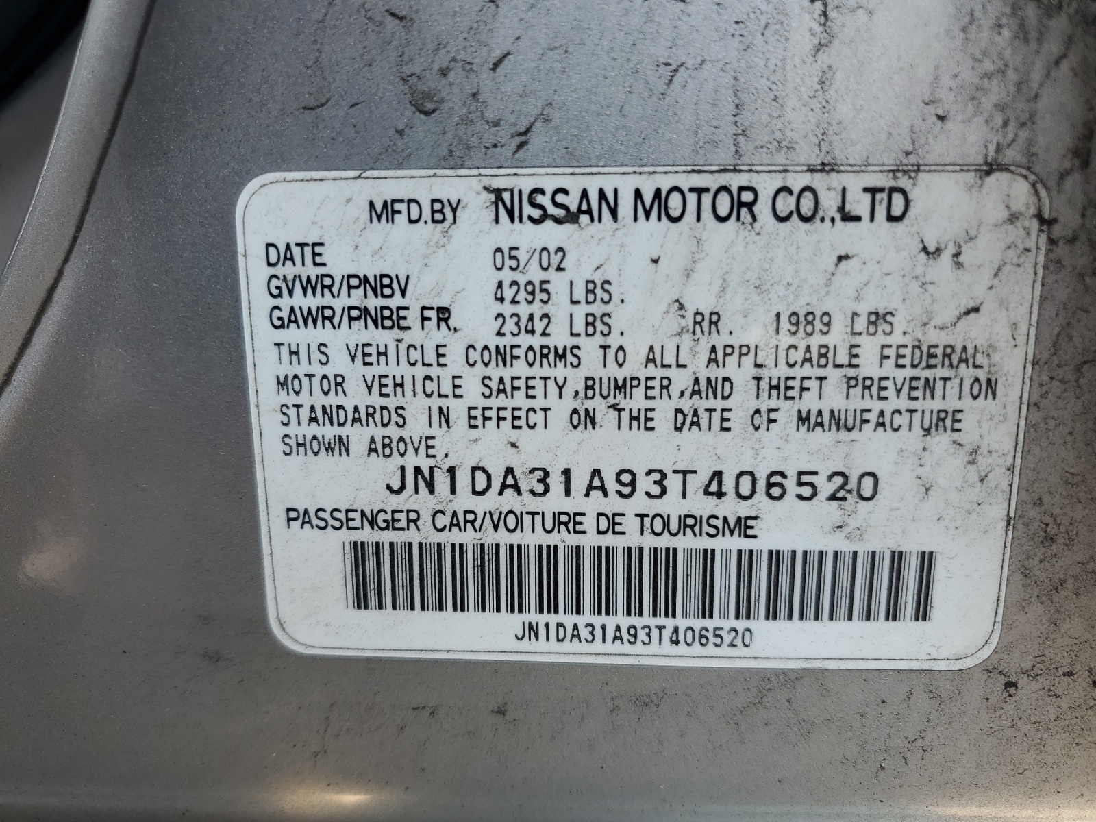 JN1DA31A93T406520 2003 Nissan Maxima Gle