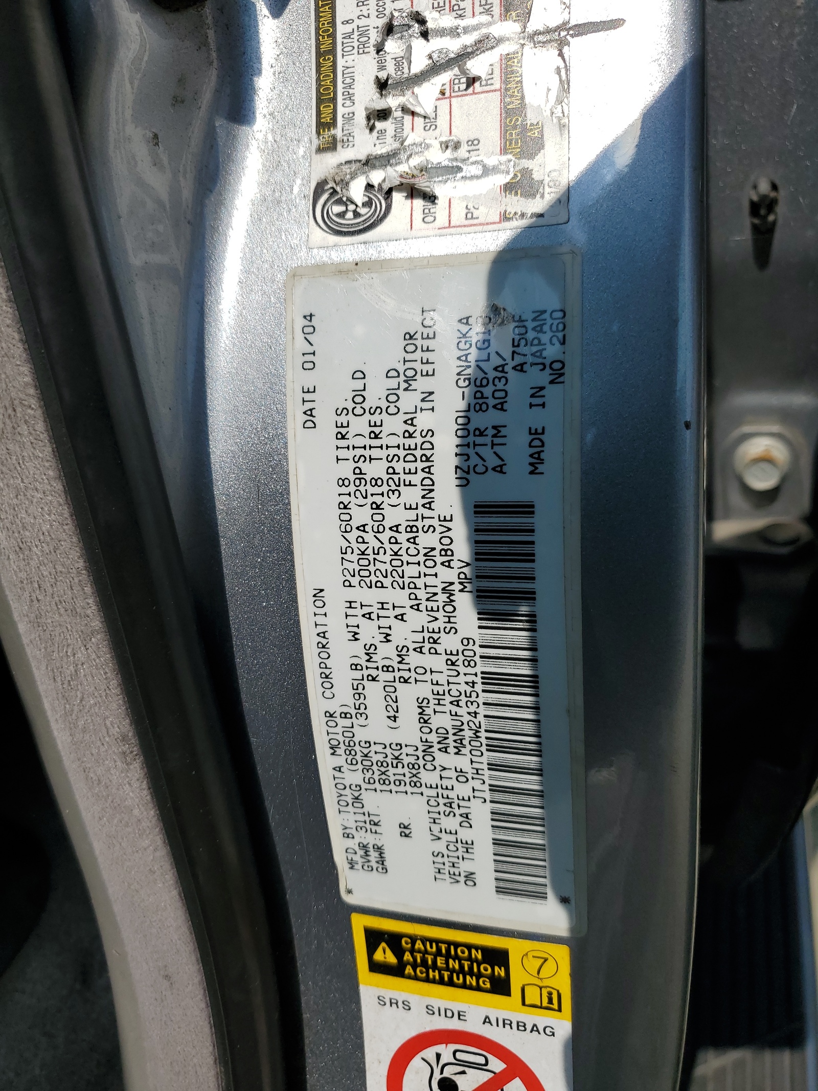 JTJHT00W243541809 2004 Lexus Lx 470