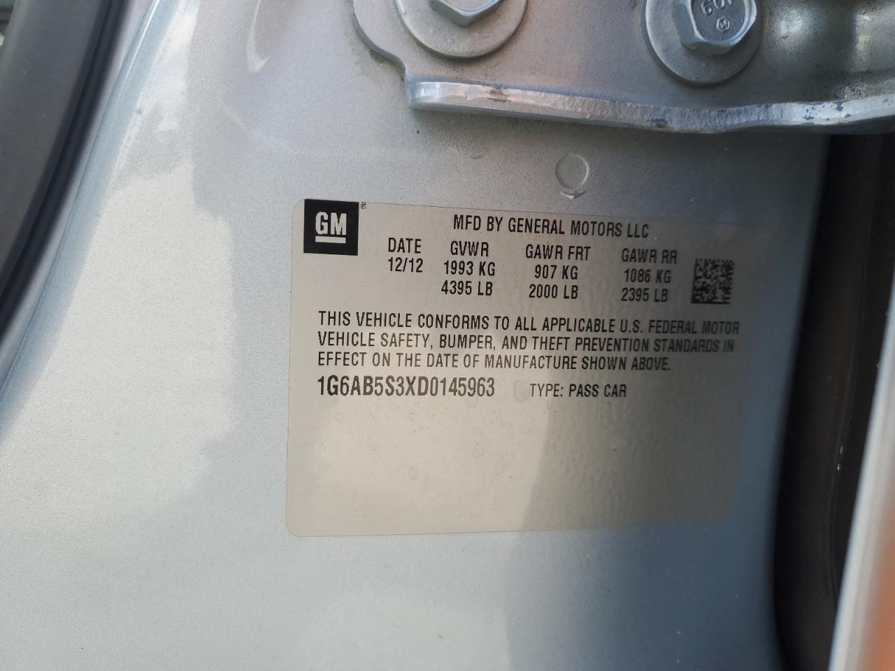 2013 Cadillac Ats Luxury VIN: 1G6AB5S3XD0145963 Lot: 61820314