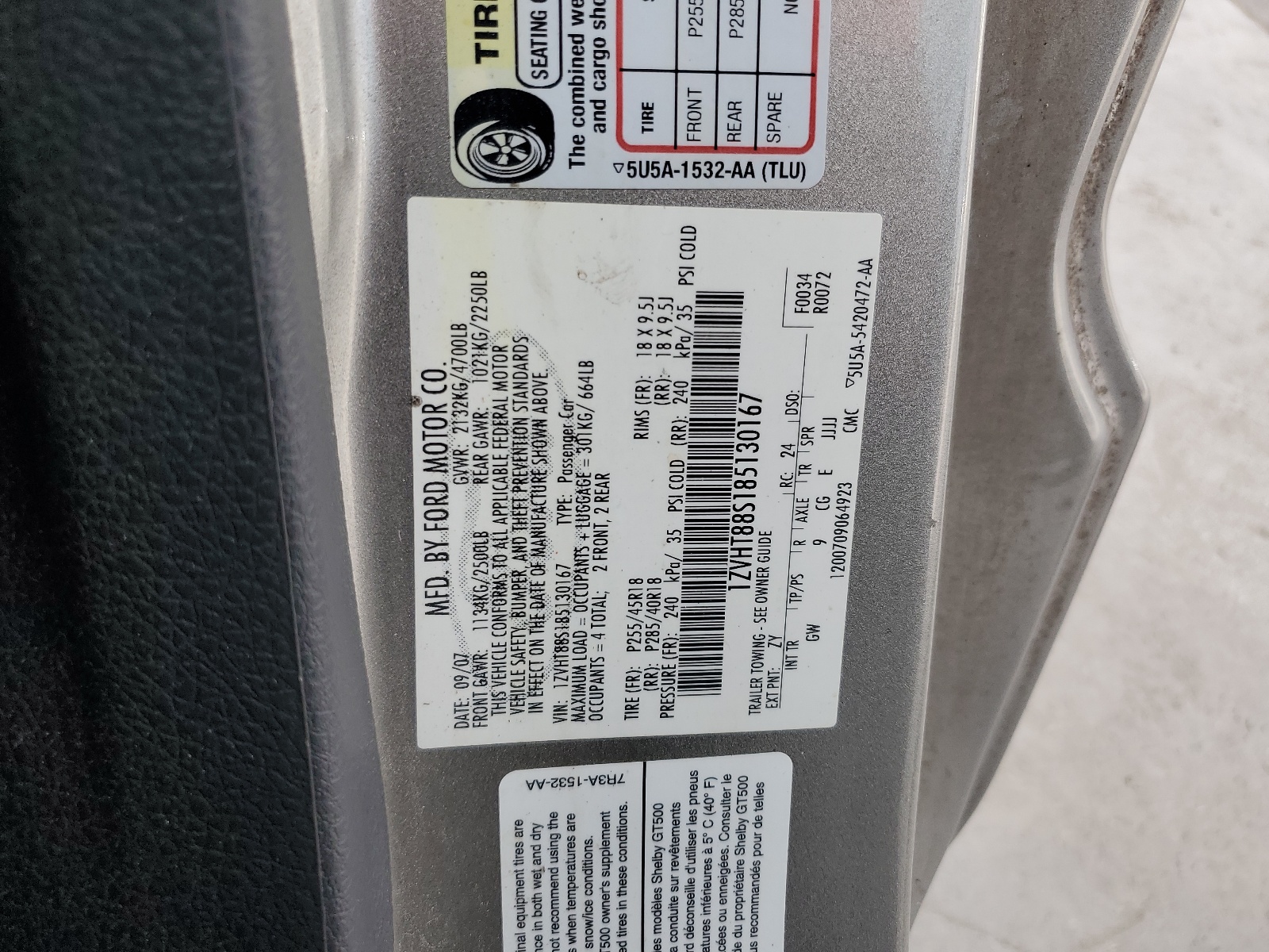 1ZVHT88S185130167 2008 Ford Mustang Shelby Gt500