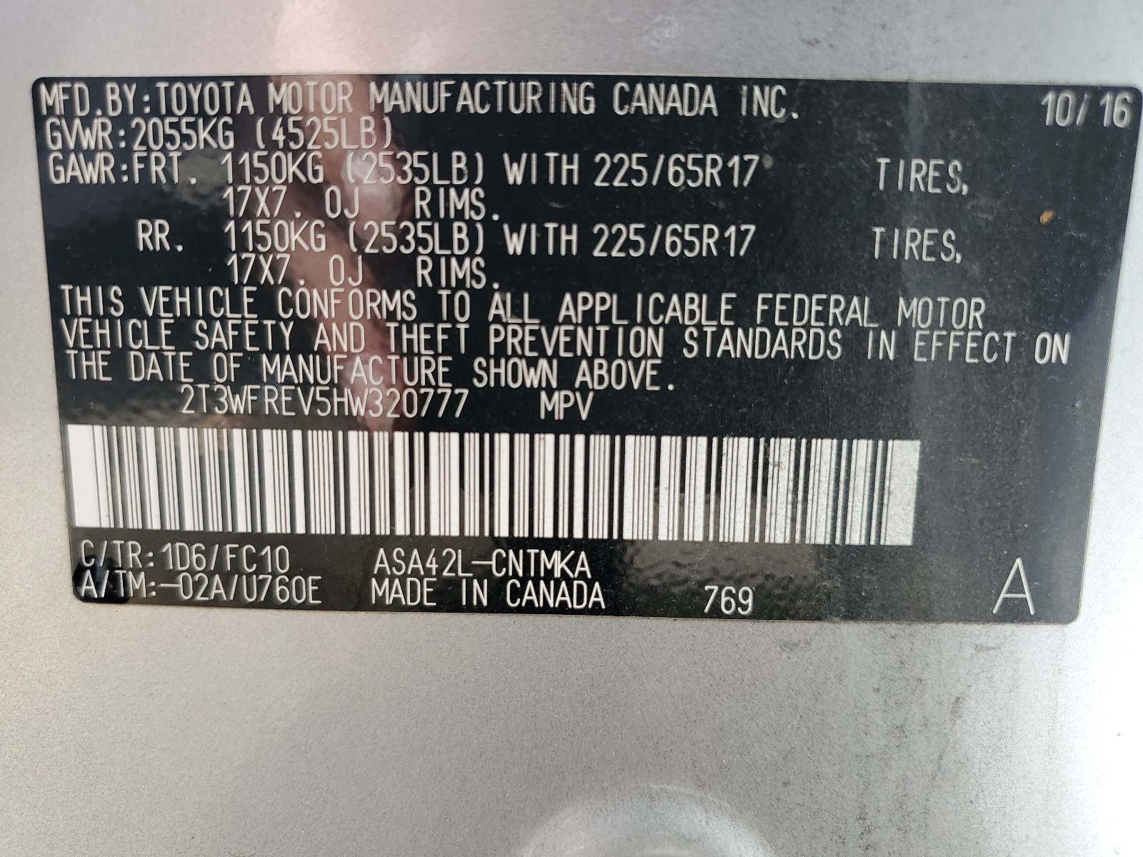 2T3WFREV5HW320777 2017 Toyota Rav4 Xle