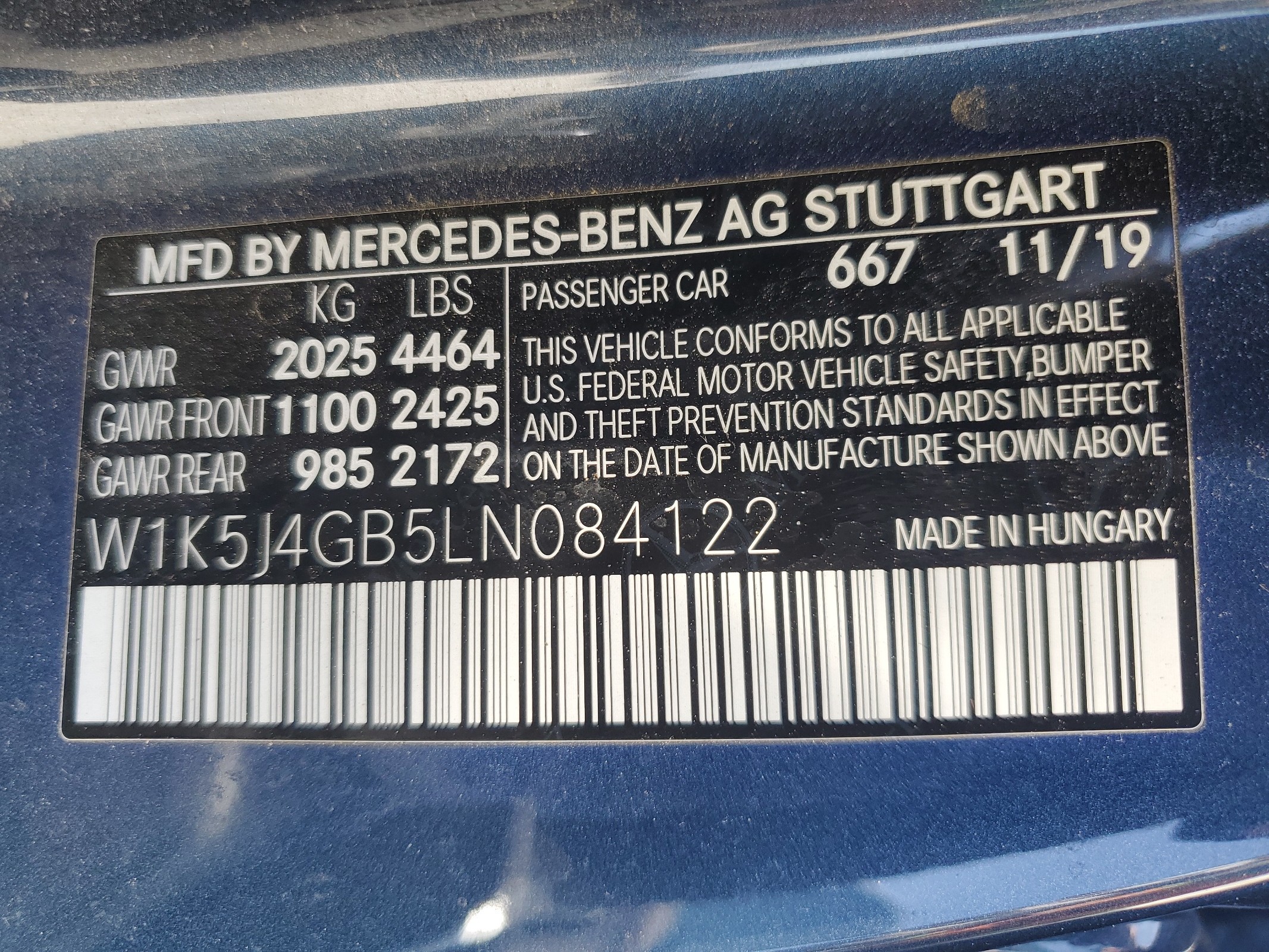 W1K5J4GB5LN084122 2020 Mercedes-Benz Cla 250