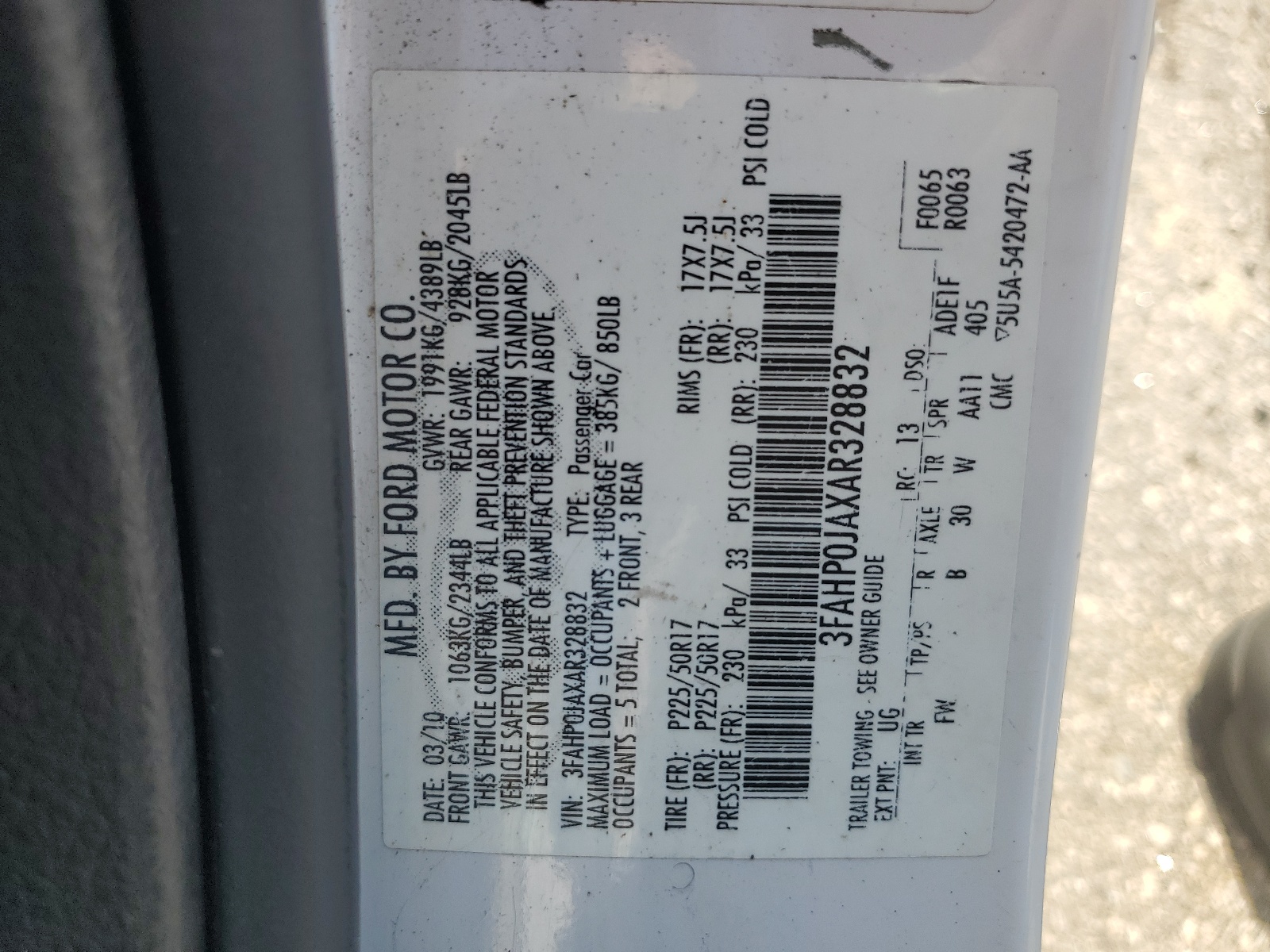 3FAHP0JAXAR328832 2010 Ford Fusion Sel