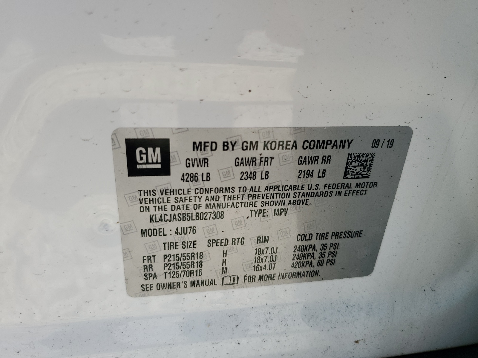 KL4CJASB5LB027308 2020 Buick Encore Preferred