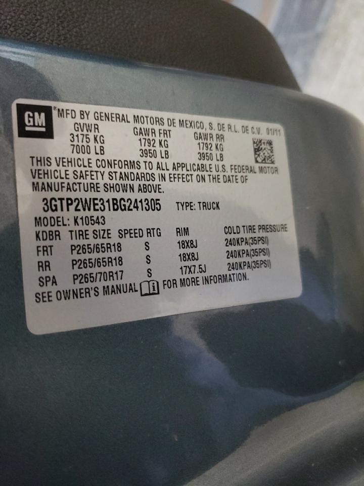 2011 GMC Sierra K1500 Slt VIN: 3GTP2WE31BG241305 Lot: 63136774