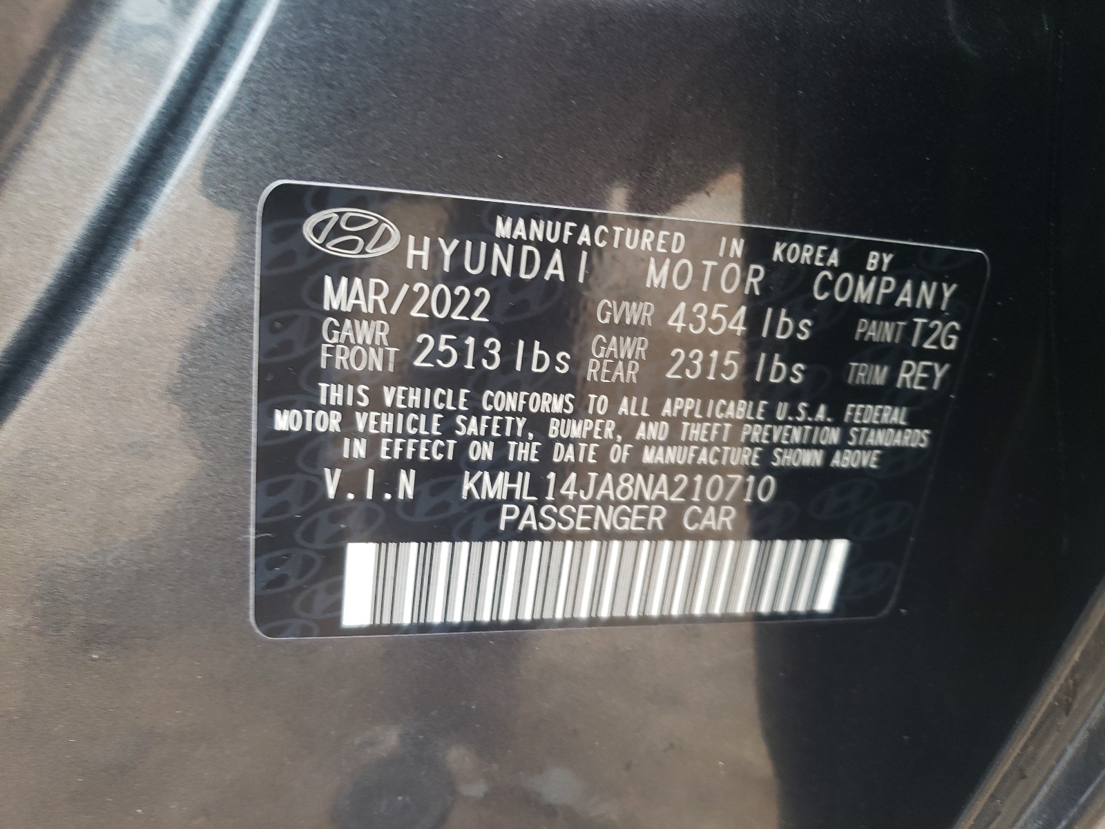 KMHL14JA8NA210710 2022 Hyundai Sonata Sel