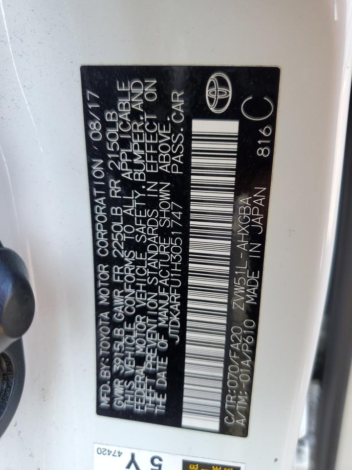 2017 Toyota Prius VIN: JTDKARFU1H3051747 Lot: 64823504