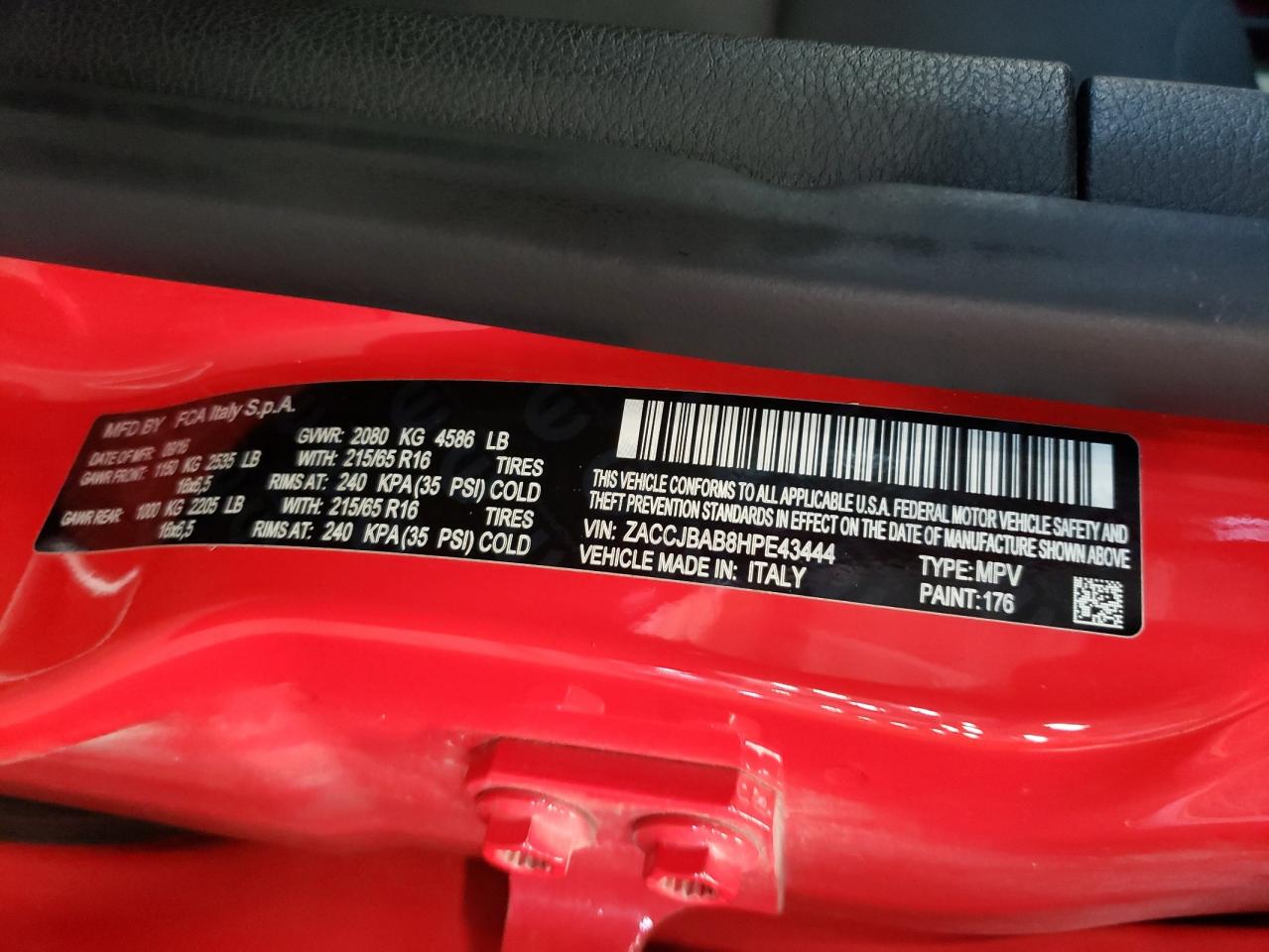 2017 Jeep Renegade Sport VIN: ZACCJBAB8HPE43444 Lot: 62058884