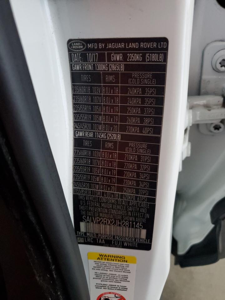 2018 Land Rover Range Rover Evoque Se VIN: SALVP2RX2JH281145 Lot: 60640714