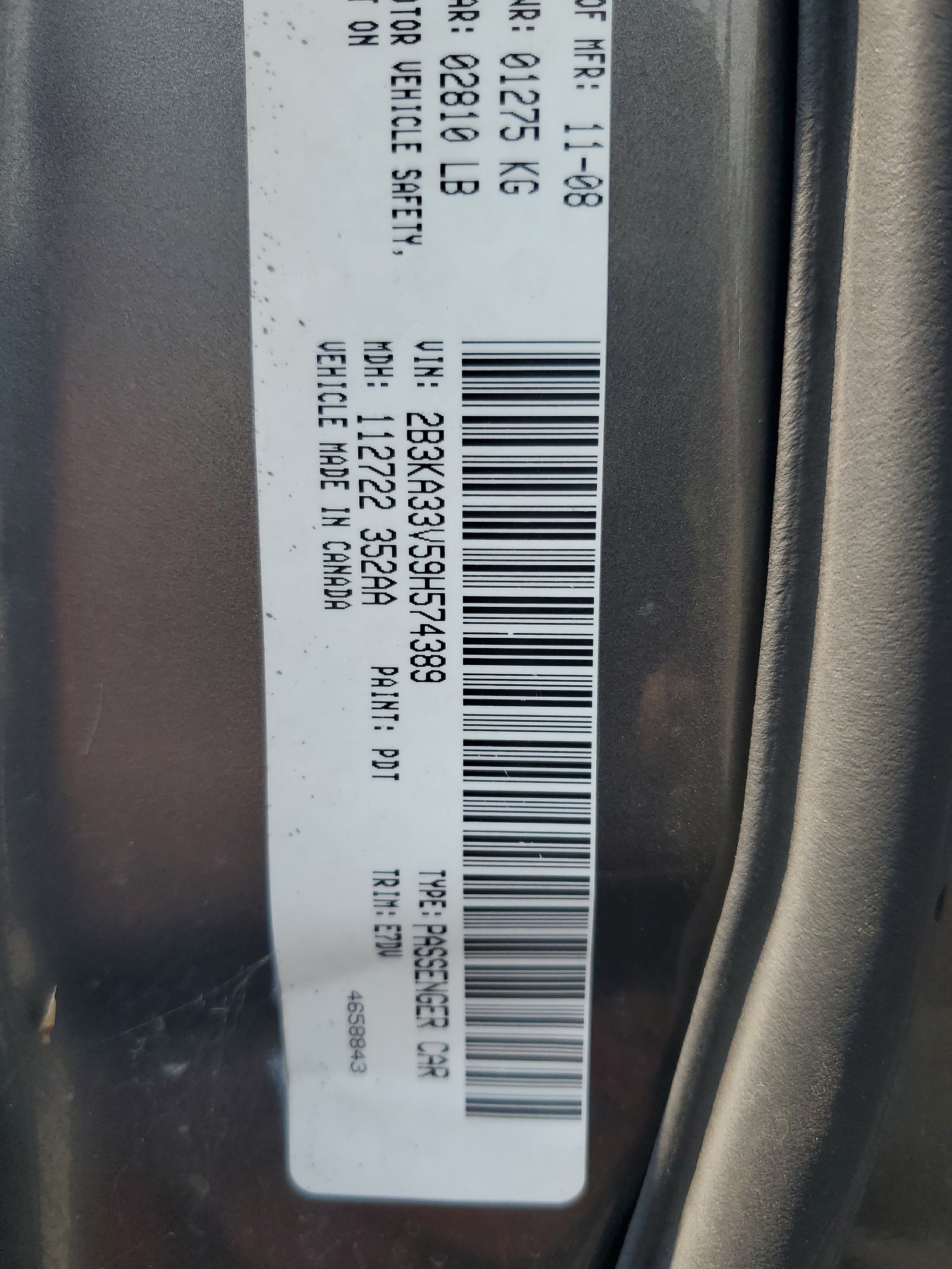 2B3KA33V59H574389 2009 Dodge Charger Sxt