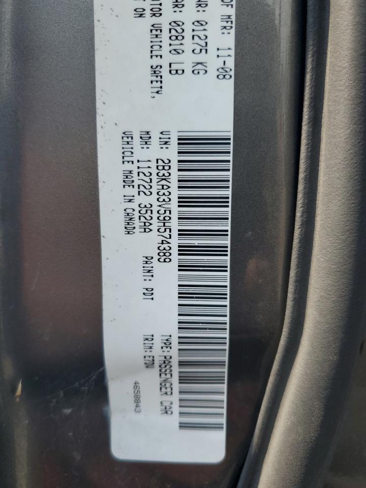 2009 Dodge Charger Sxt VIN: 2B3KA33V59H574389 Lot: 61525654